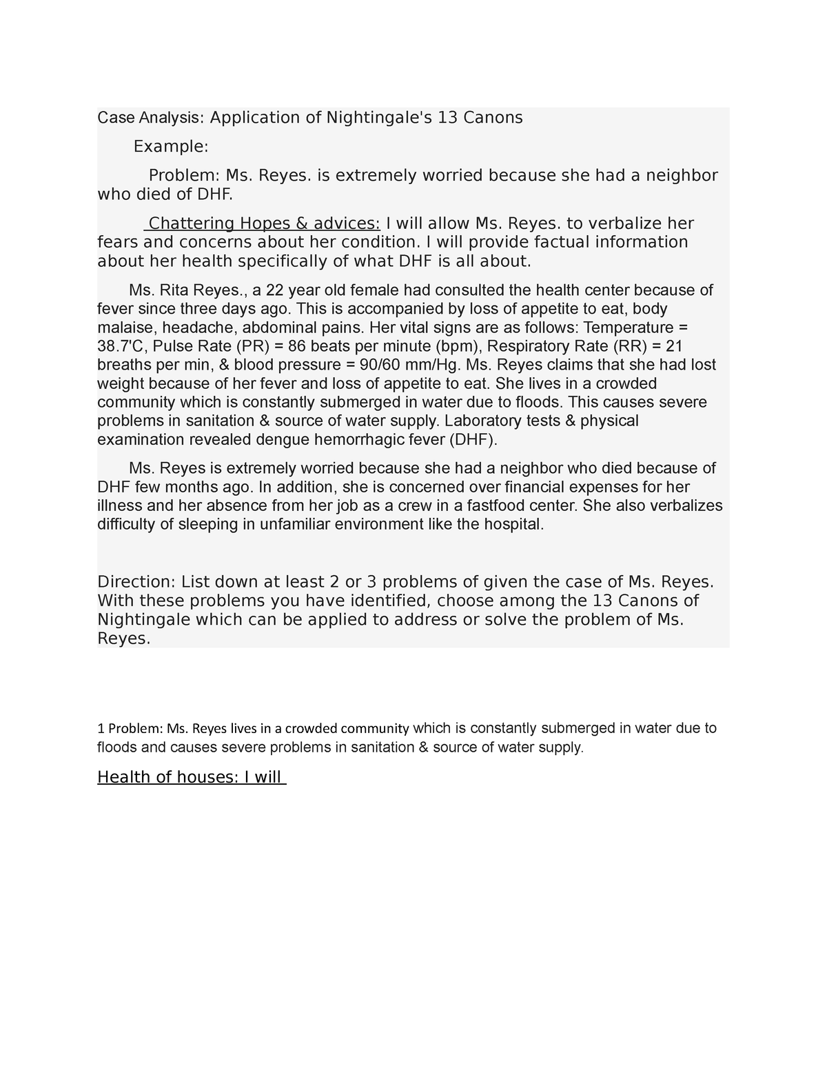 New6 NCM 100 (TFN) - TFN - Case Analysis: Application Of Nightingale's ...