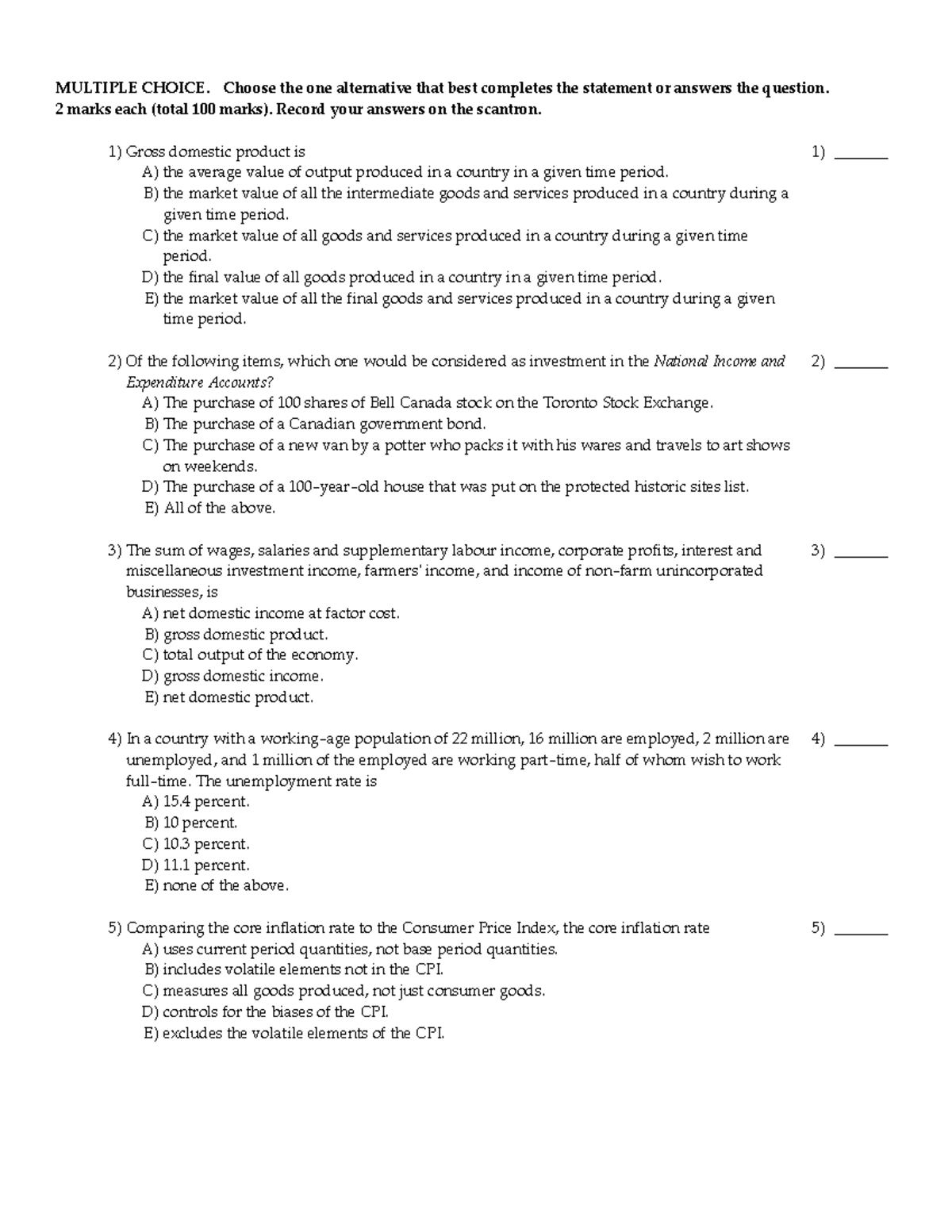 Exam 2013, Questions and answers - MULTIPLE CHOICE. Choose the one ...