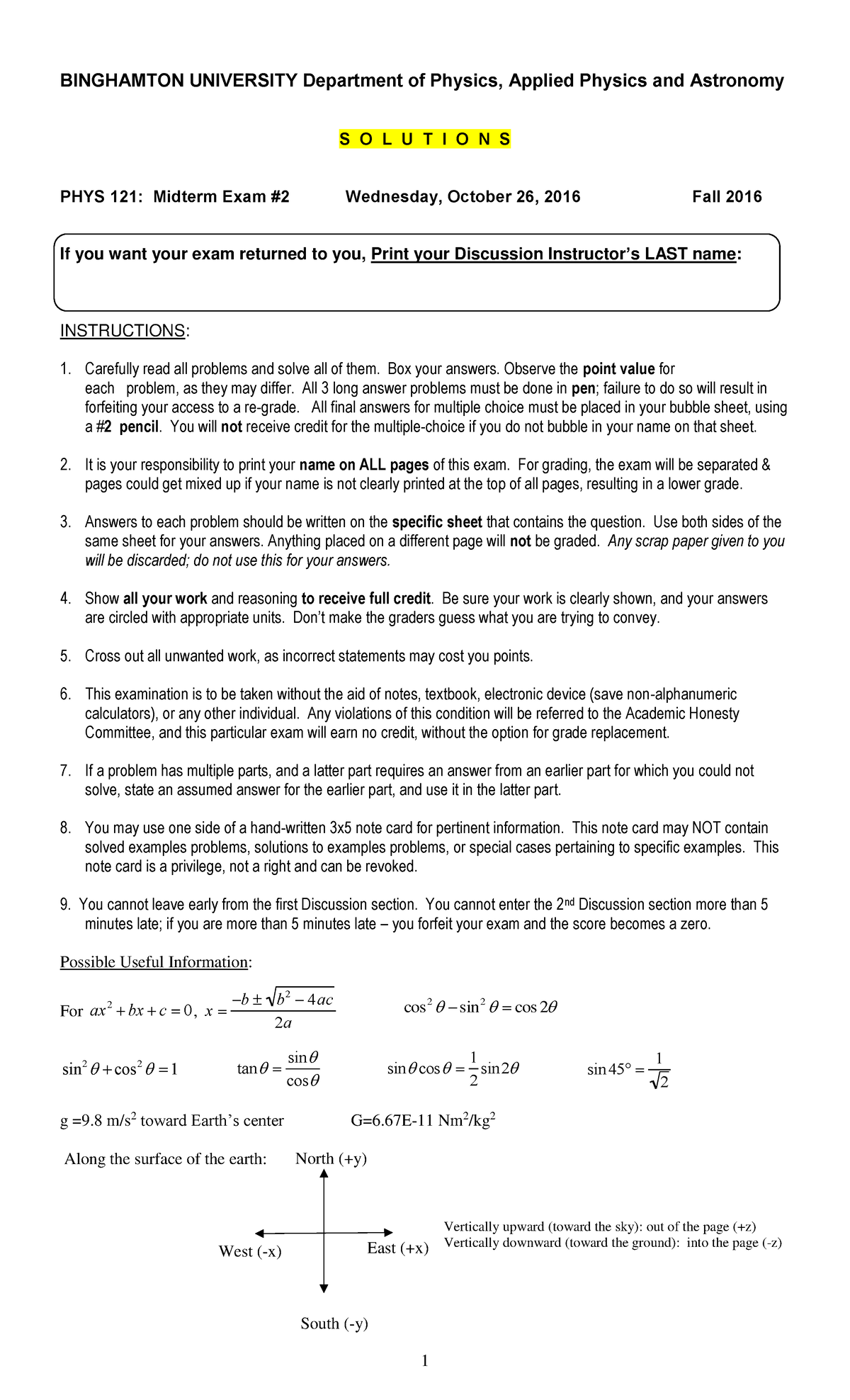 Exam 2 Solution-3 - test details - BINGHAMTON UNIVERSITY Department of ...