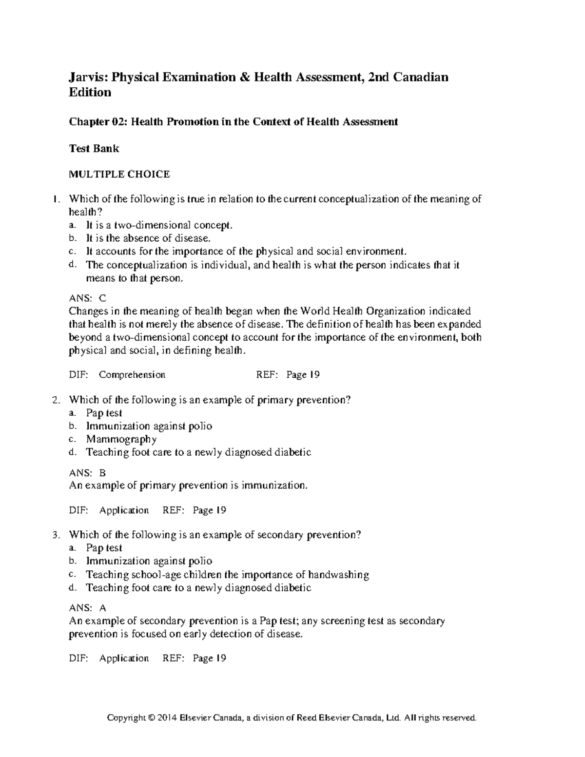 Chapter 002 - Help to assess nursing care - Jarvis: Physical ...