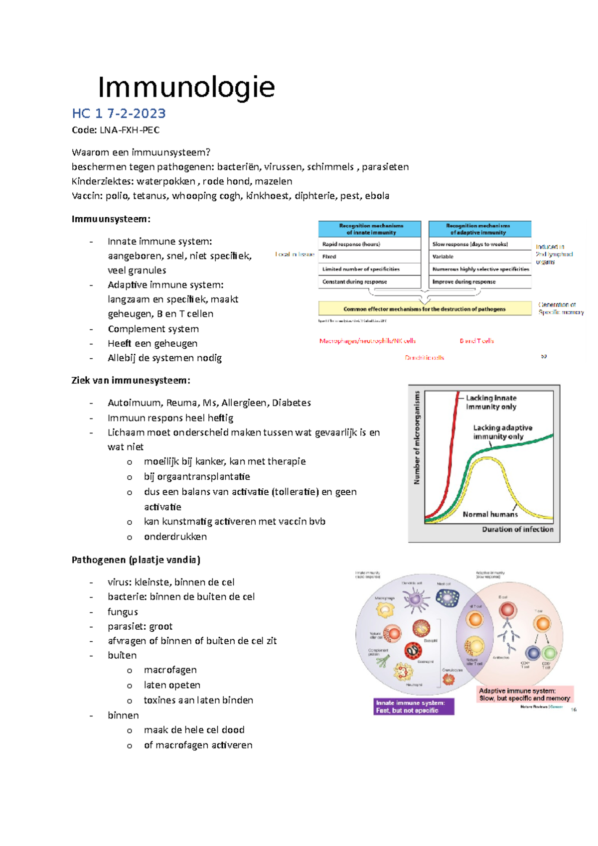 Immunologie - College - Immunologie HC 1 7-2- Code: LNA-FXH-PEC Waarom ...