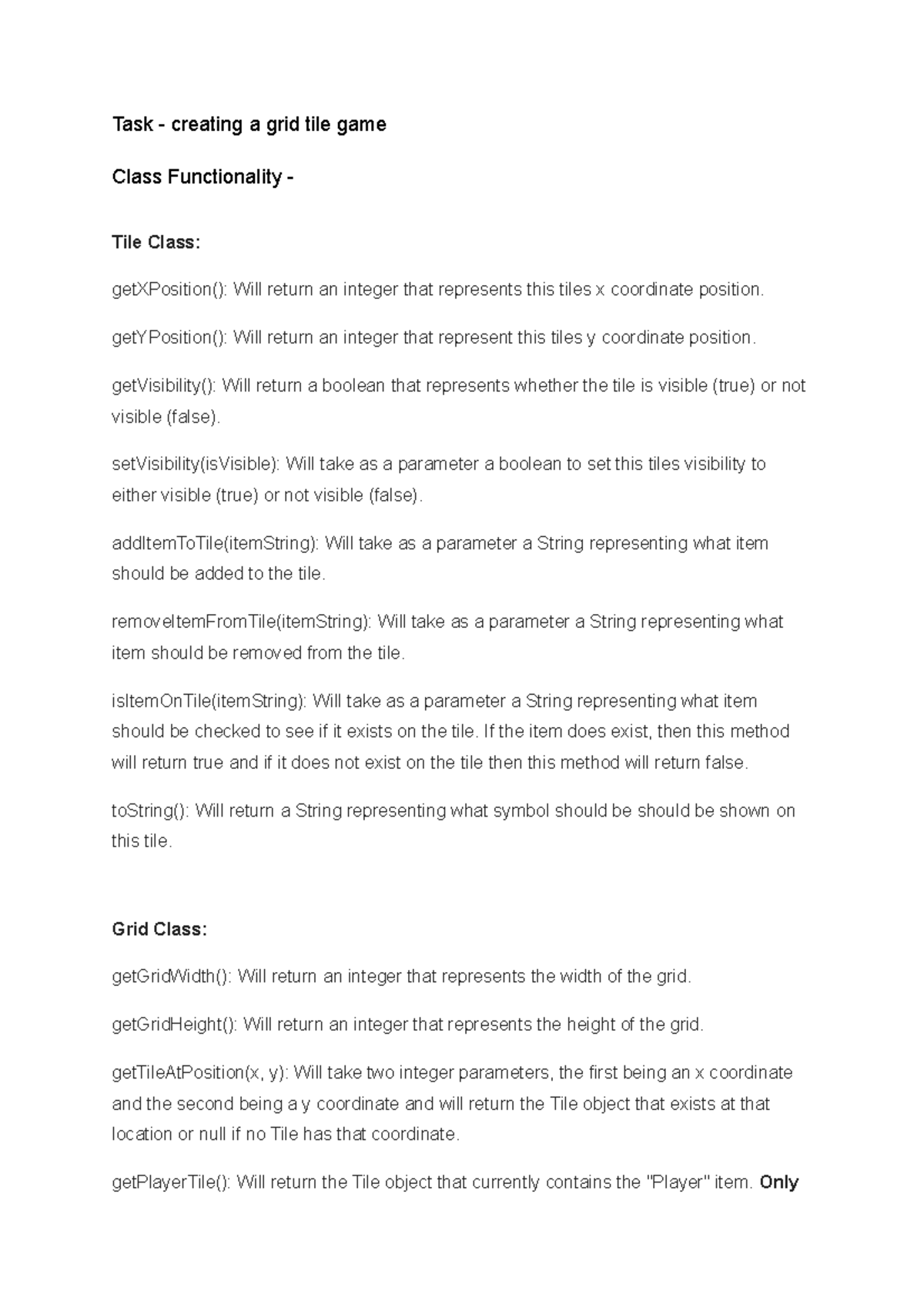 Task - creating a grid tile game - getYPosition(): Will return an ...