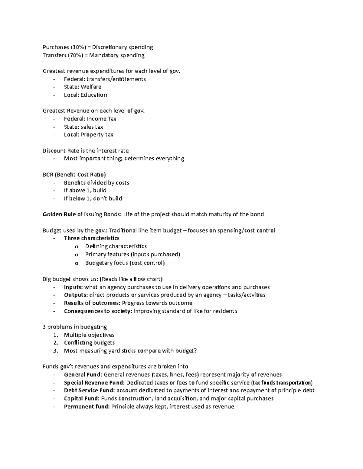 Budgeting study guide - First Exam Notes - Purchases Discretionary ...