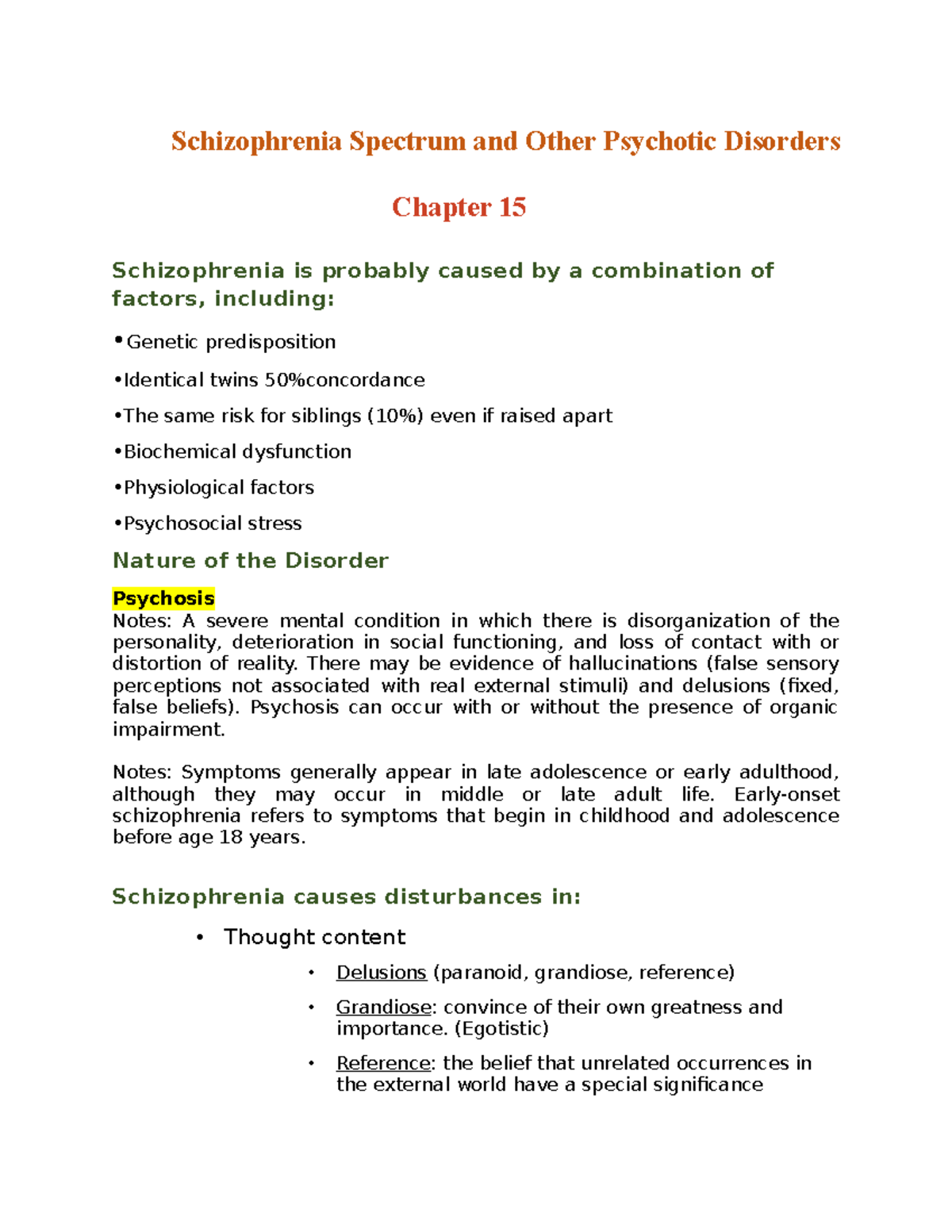 Psych EXAM 2 - exam notes - Schizophrenia Spectrum and Other Psychotic ...