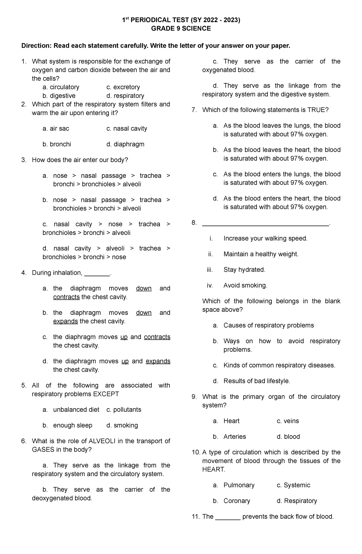 PT Science 9 Q1   1 St PERIODICAL TEST (SY 2022   2023) GRADE 9 SCIENCE