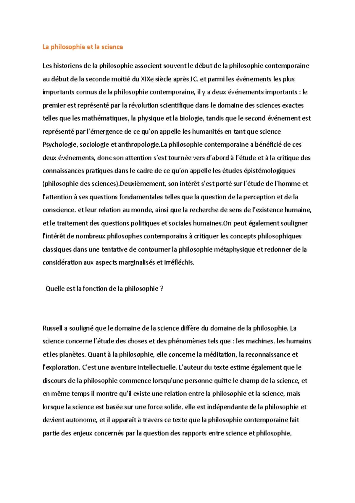 exemple d'introduction de dissertation philosophique sur la science