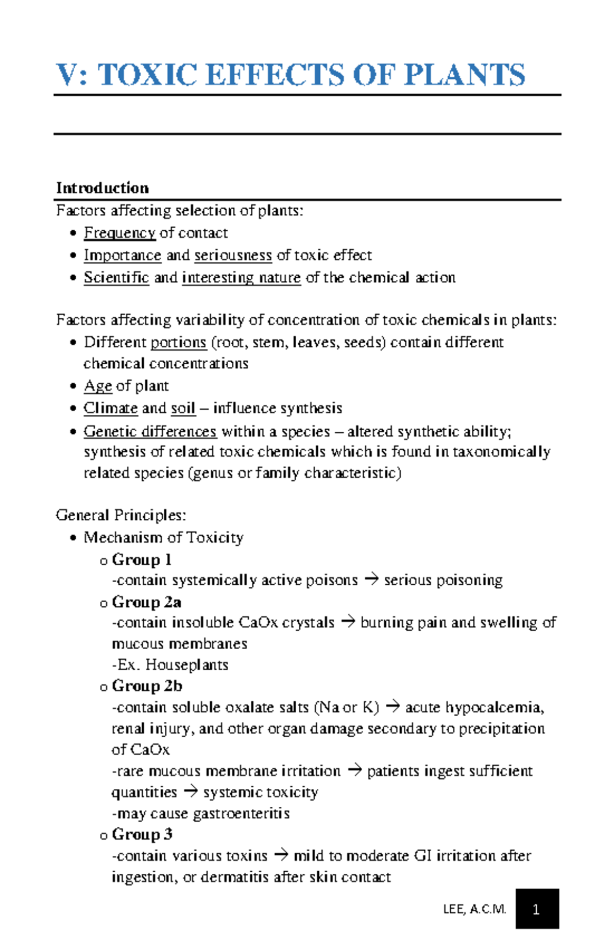 5 Plants - Summaries - V: TOXIC EFFECTS OF PLANTS Introduction Factors ...