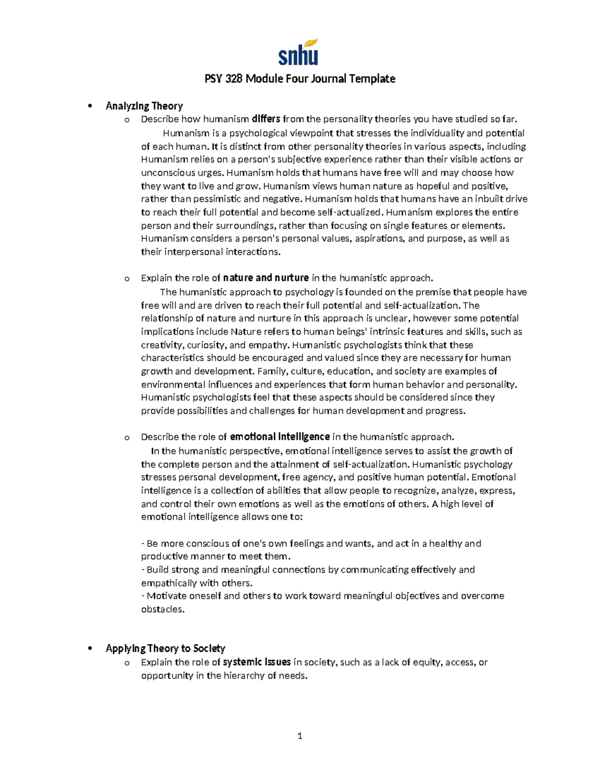 PSY 328 Module Four Journal Template - PSY 328 Module Four Journal ...