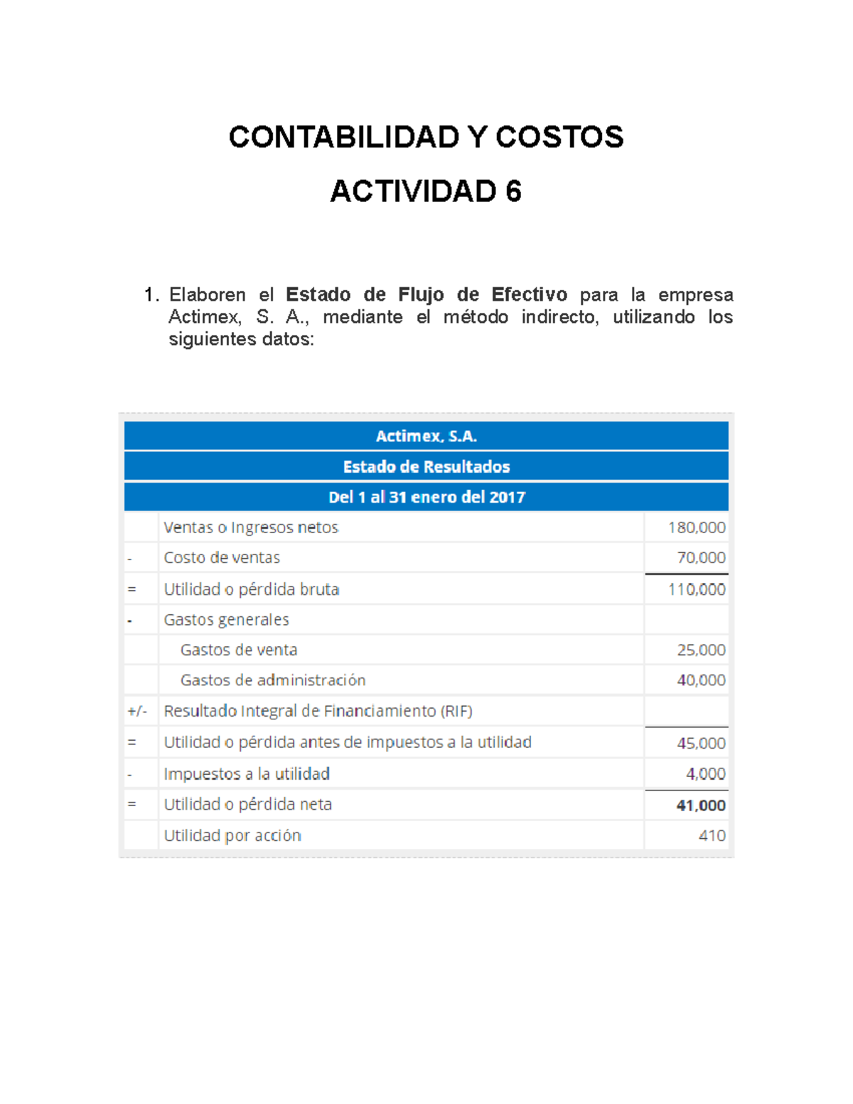 Actividad 6 Estado De Flujo De Efectivo Contabilidad Y Costos Actividad 6 Elaboren El Estado 3934