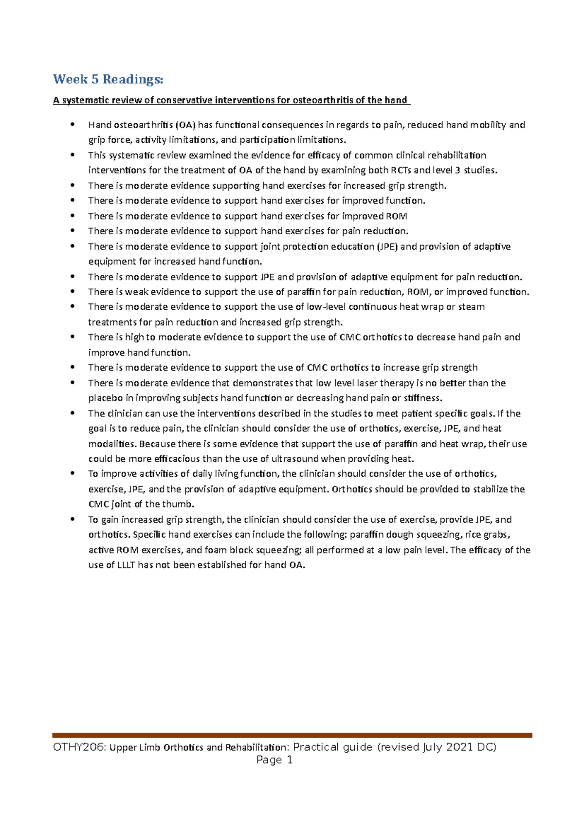 Week 5 SUMMARY OF Readings - Week 5 Readings: A systematic review of ...