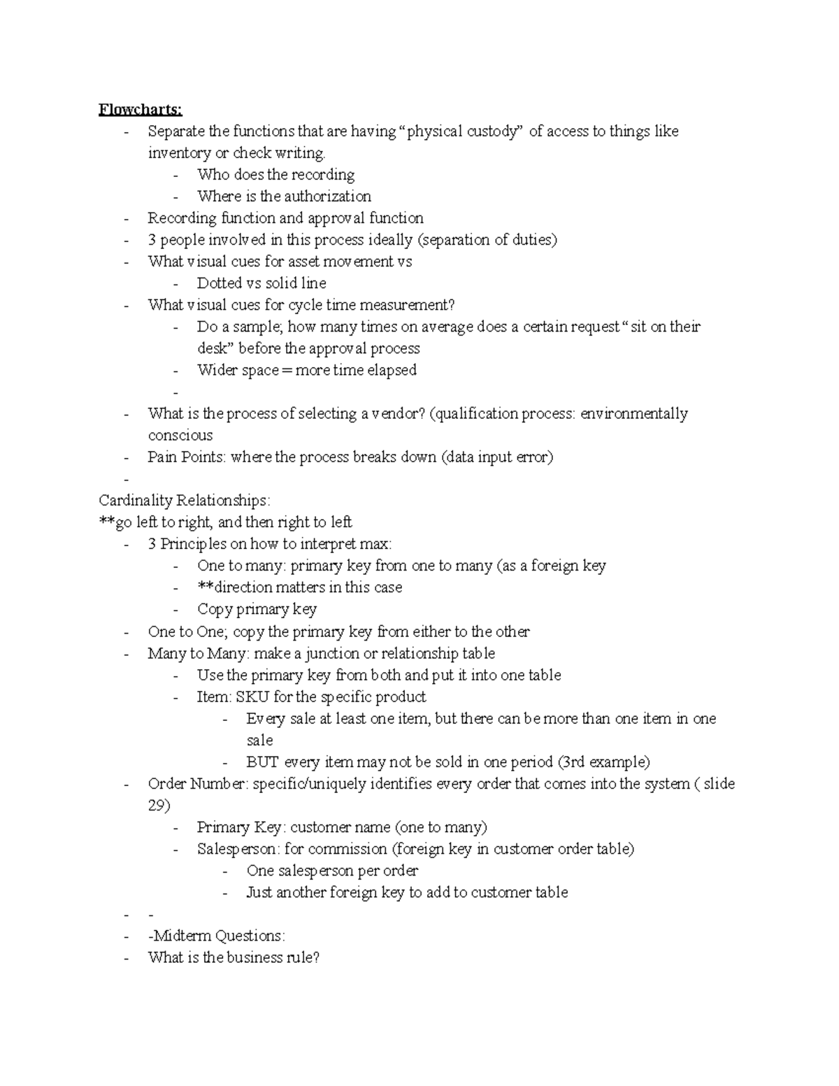 ACCT Adv and Sys Notes - Flowcharts: - Separate the functions that are ...