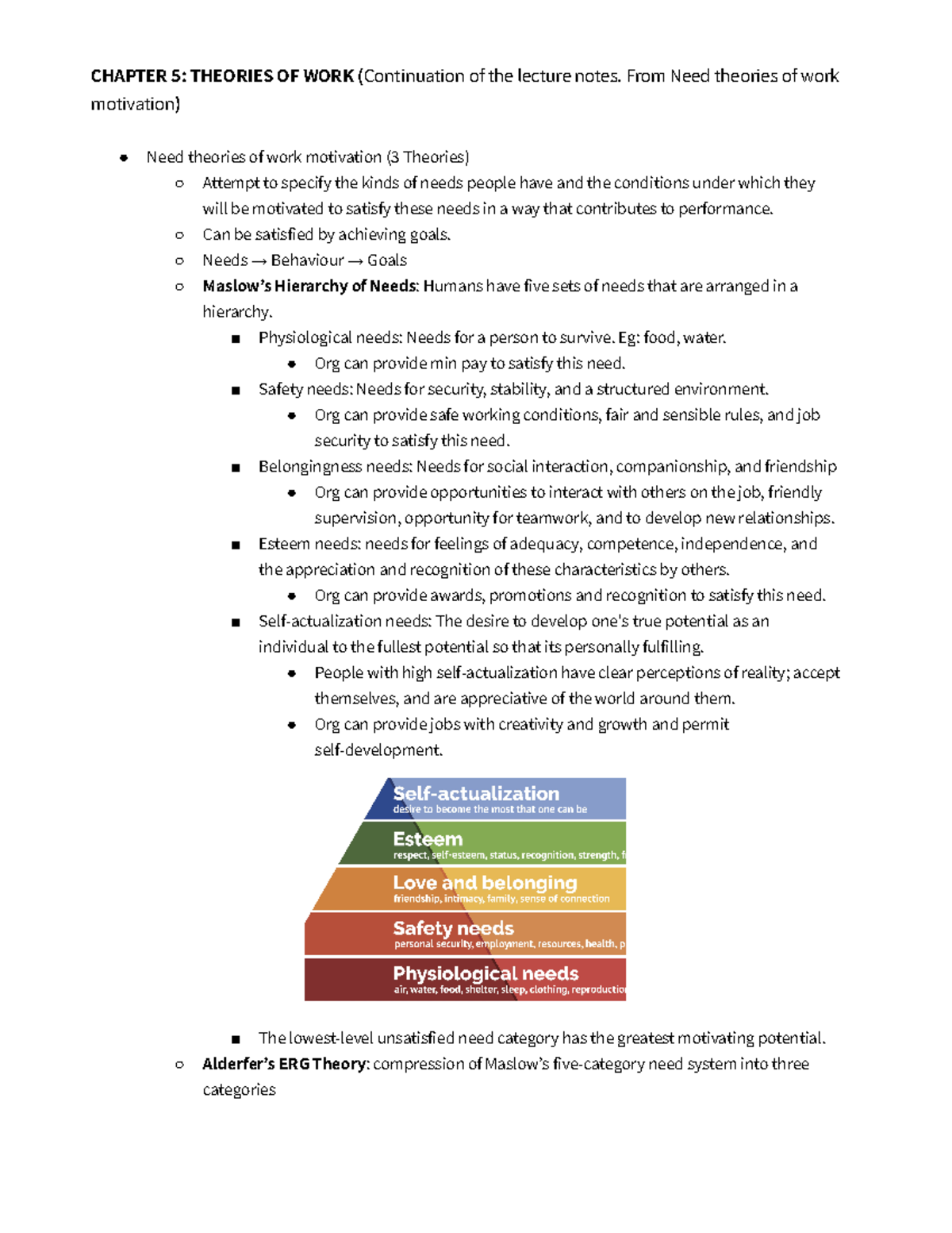 Managing Employees Mid Term Review Notes - CHAPTER 5: THEORIES OF WORK ...