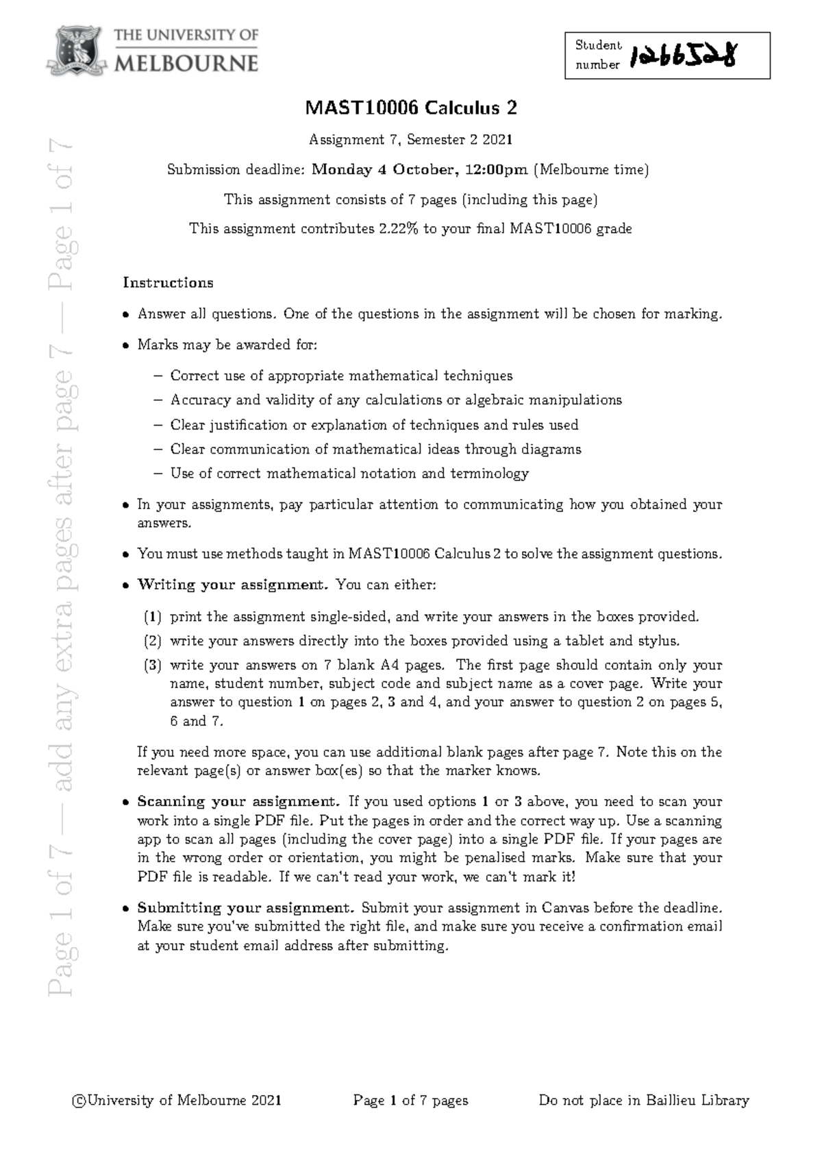 MAST10006+Assignment+7+2021s2 - Page 1 of 7 — add any extra pages after ...