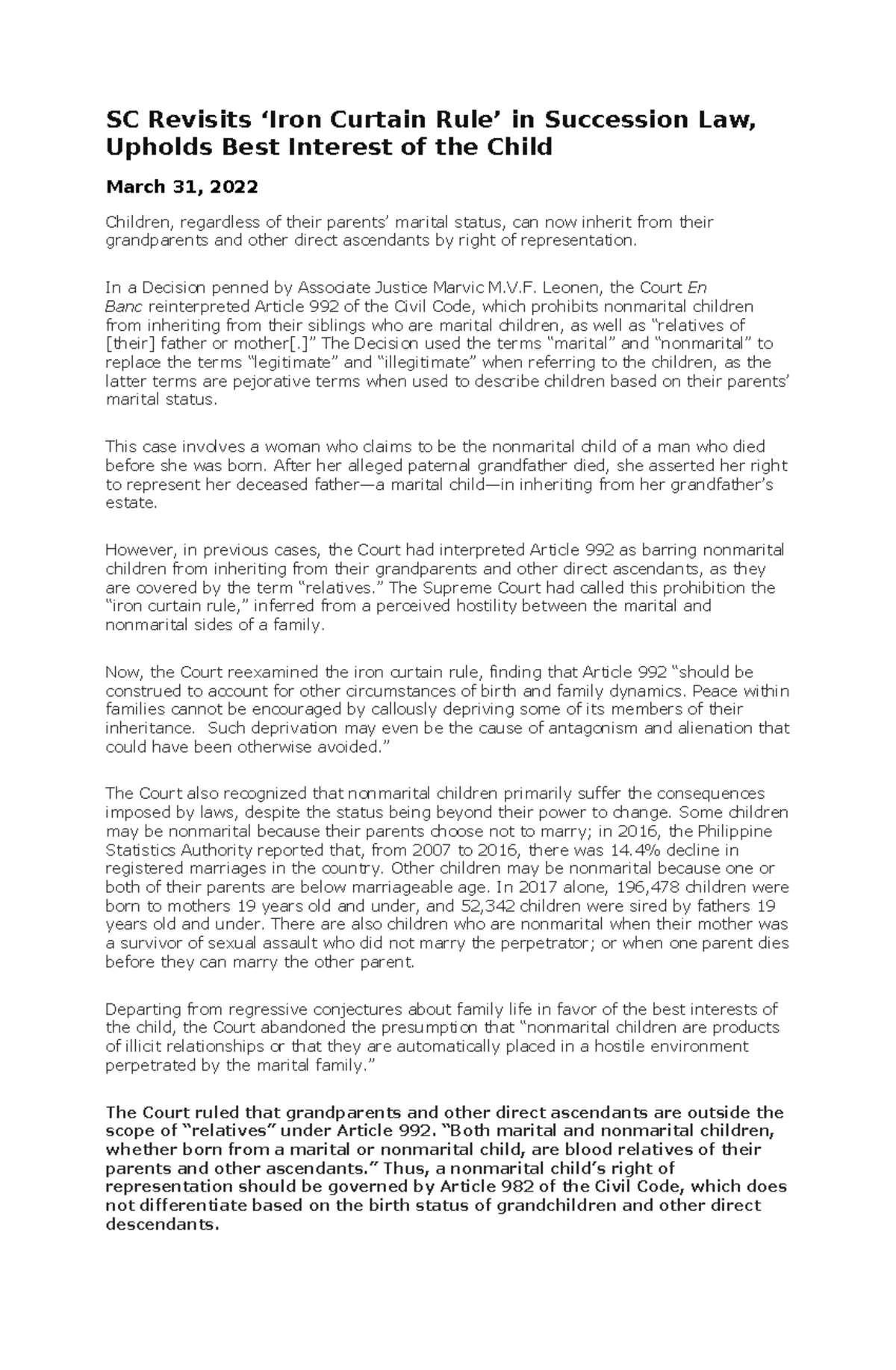 IRON Curtain RULE rule SC Revisits ‘Iron Curtain Rule’ in Succession Law, Upholds Best