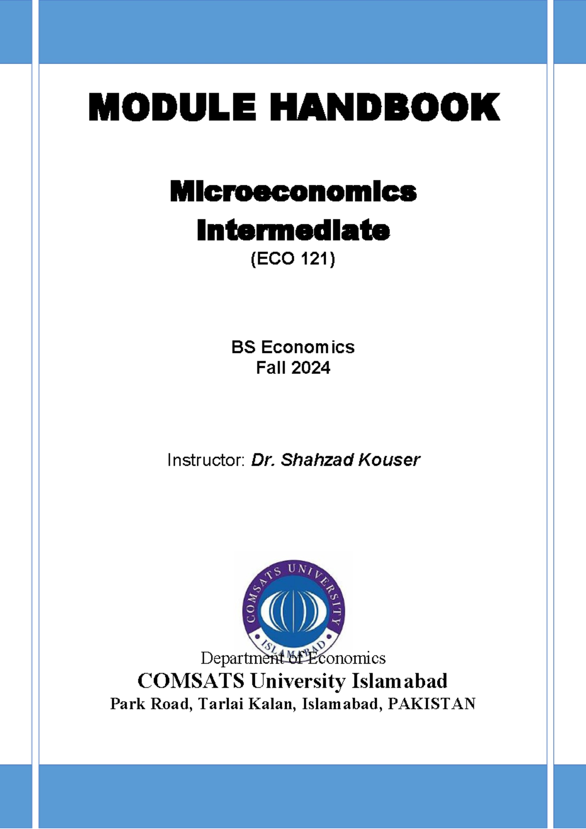 Course Outline Microeconomics Intermediate Fall 24 - MODULE HANDBOOK ...