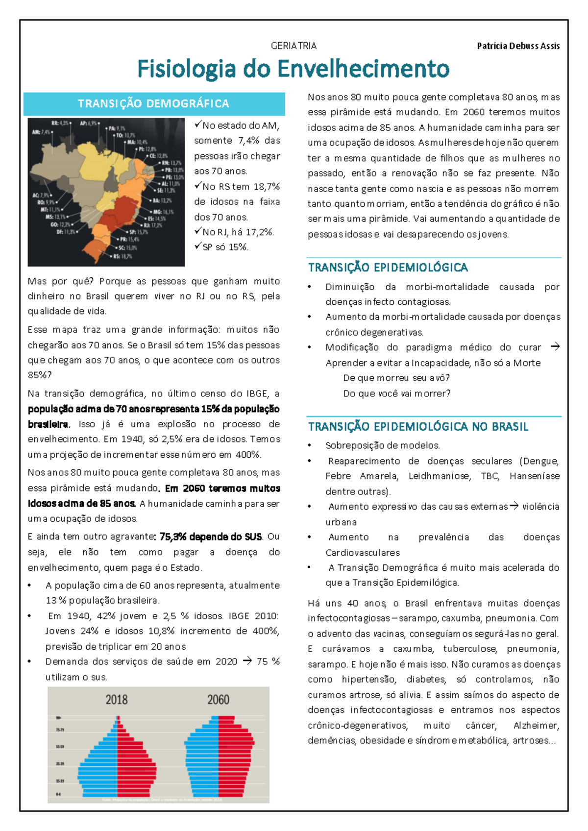 Resumo -fisiologia do envelhecimento - cópia - Fisiologia do ...