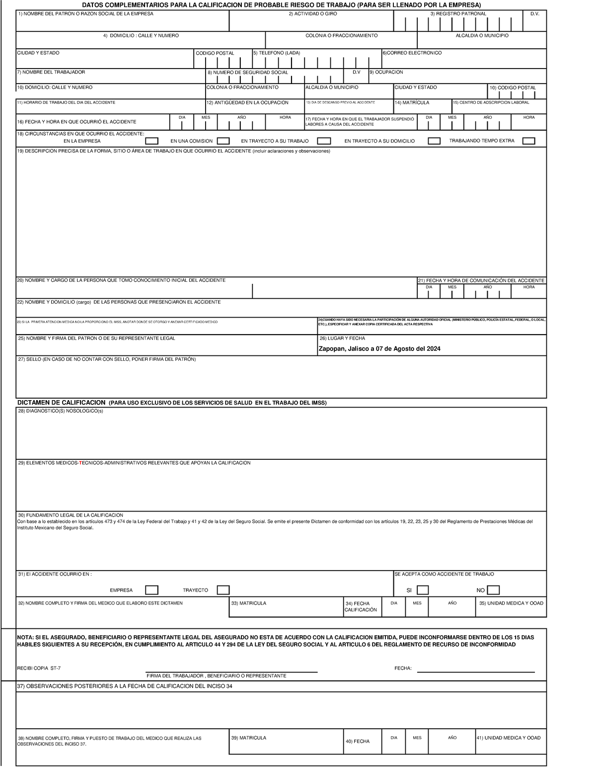 ST-7 en blanco - ST7 IMSS - CODIGO POSTAL 8) NUMERO DE SEGURIDAD SOCIAL ...
