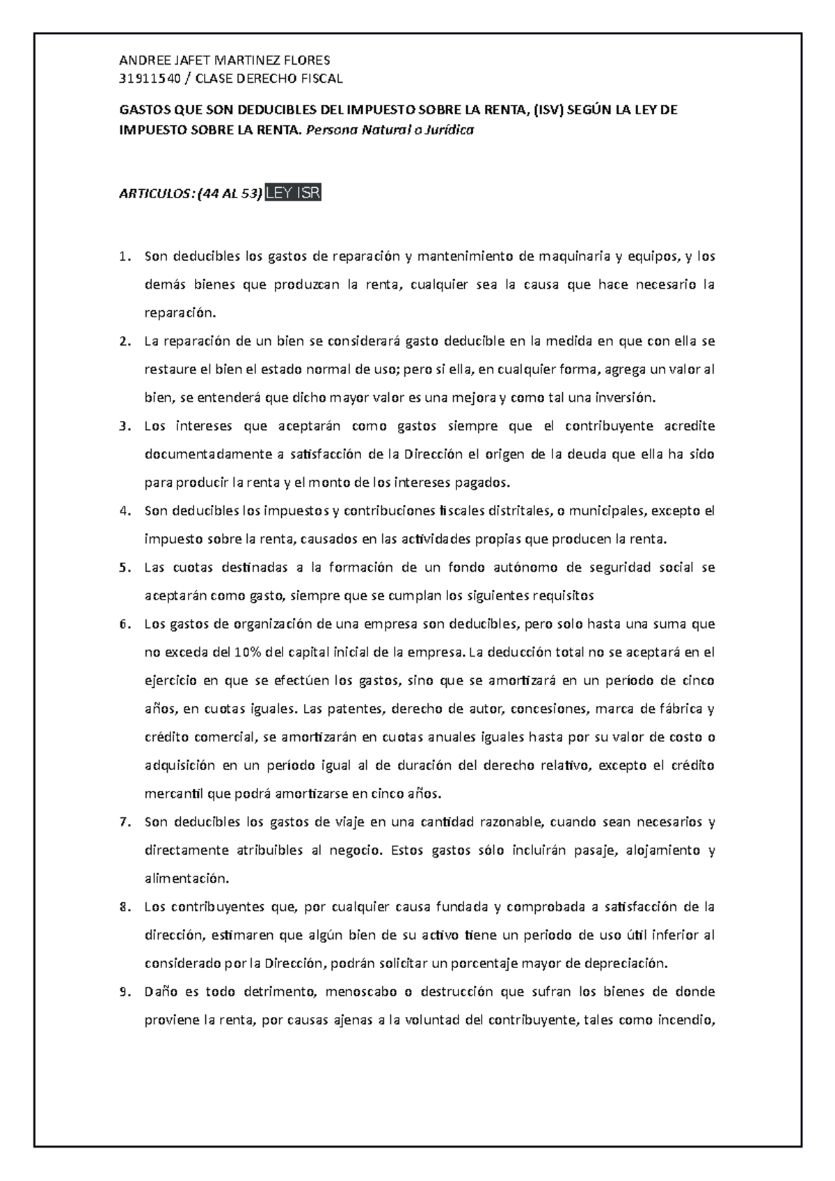 Gastos QUE SON Deducibles DEL Impuesto Sobre LA Renta - ANDREE JAFET ...