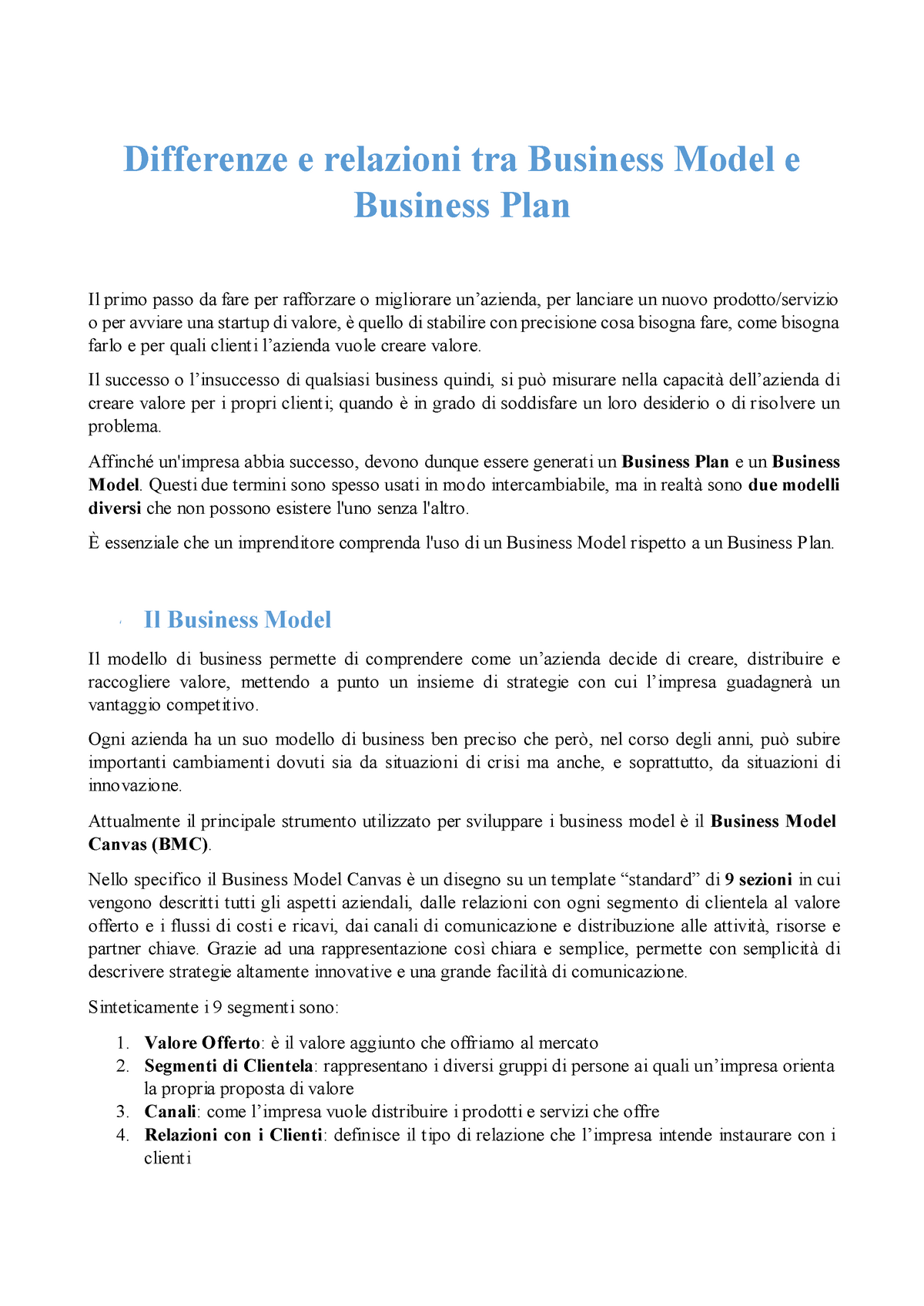 differenze tra business model e business plan