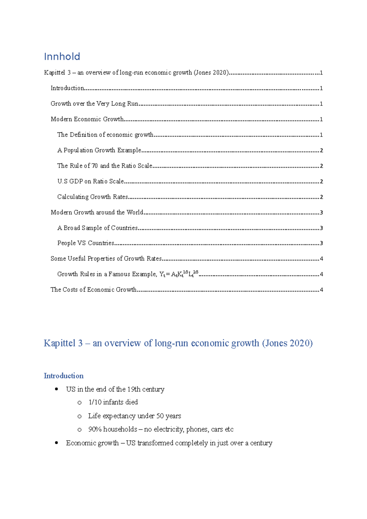 An Overview of Long-Run Economic Growth - notes - Innhold Kapittel 3 ...