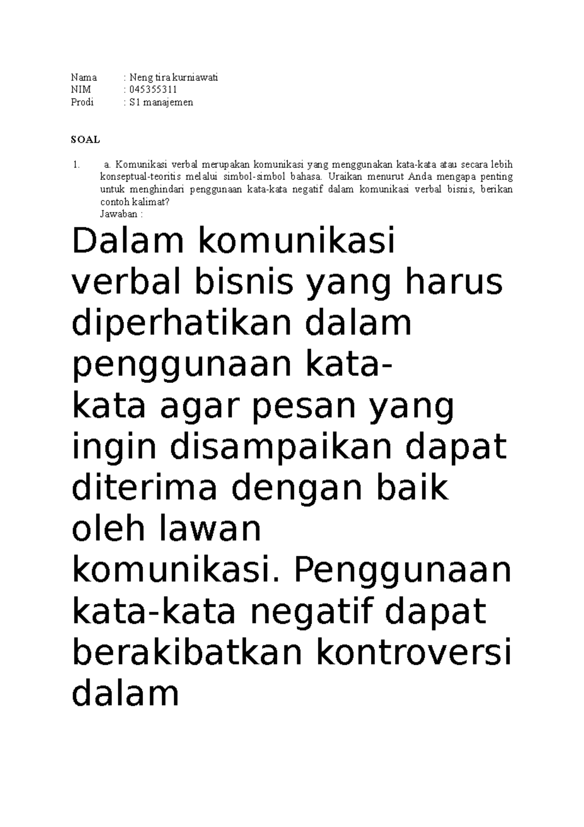 Tugas 1 Sesi 3 Komunikasi Bisnis Sms2 - Nama : Neng Tira Kurniawati NIM ...