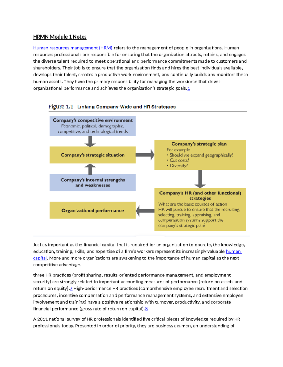 Hrmn Module 1 Notes Hrmn Module 1 Notes Human Resources Management Hrm Refers To The 2143