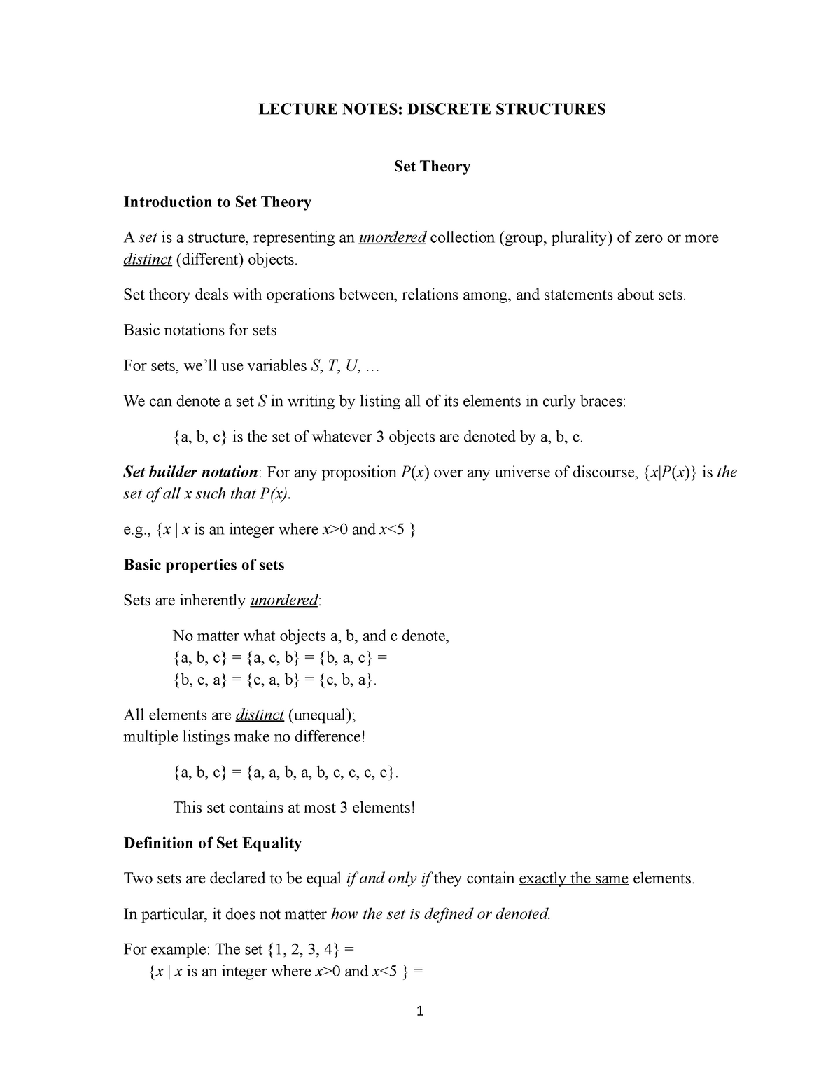 MATH 211 - Lecture Notes Discrete Structures-1 - LECTURE NOTES ...