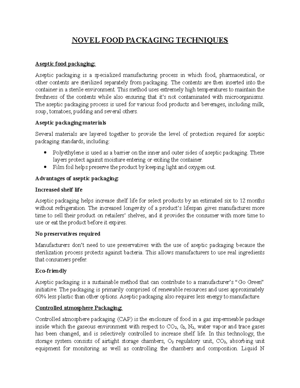 Novel packaging techniques Food Packaging KFUEIT Studocu