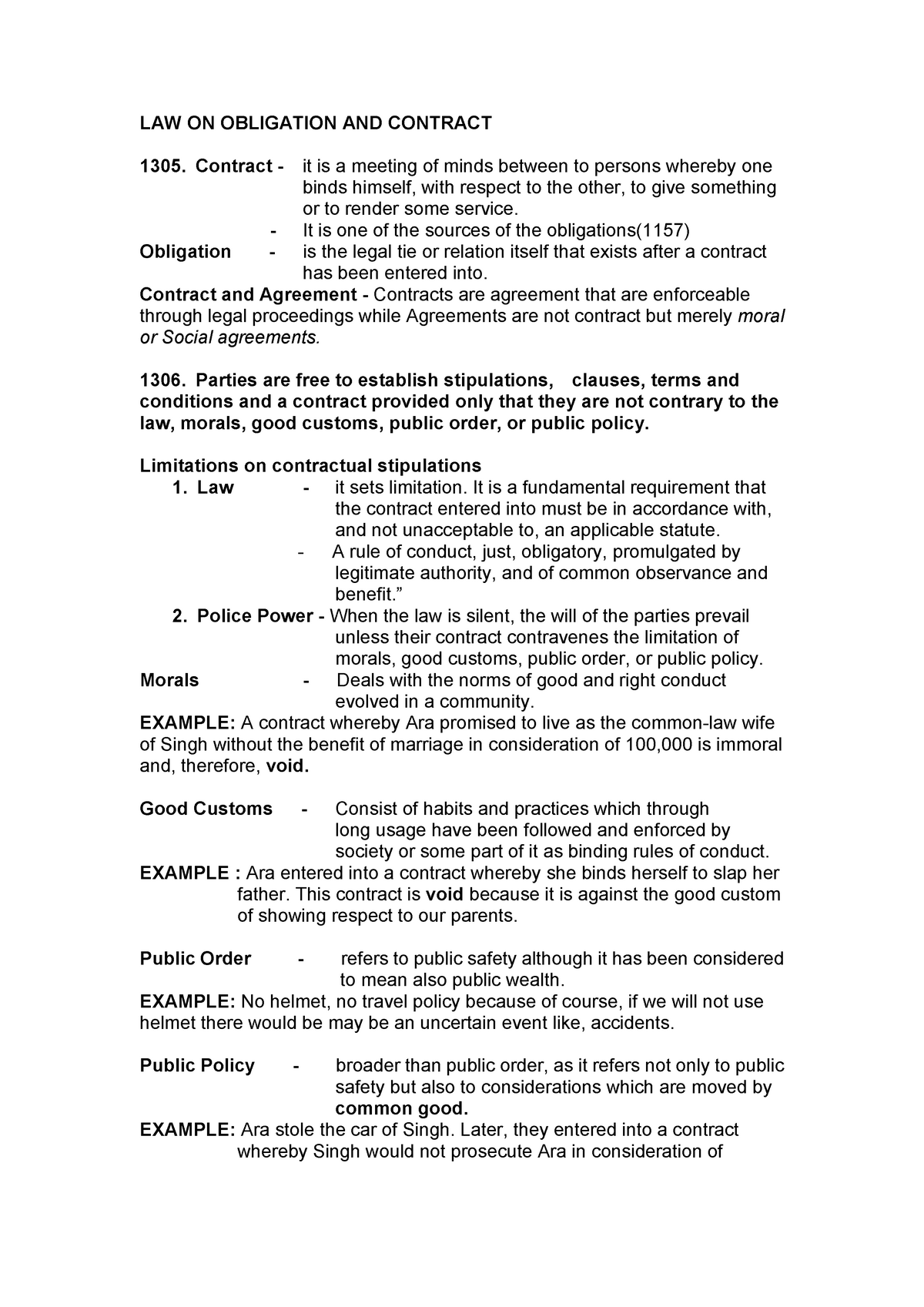 Obligation And Contract Finals LAW ON OBLIGATION AND CONTRACT 1305 