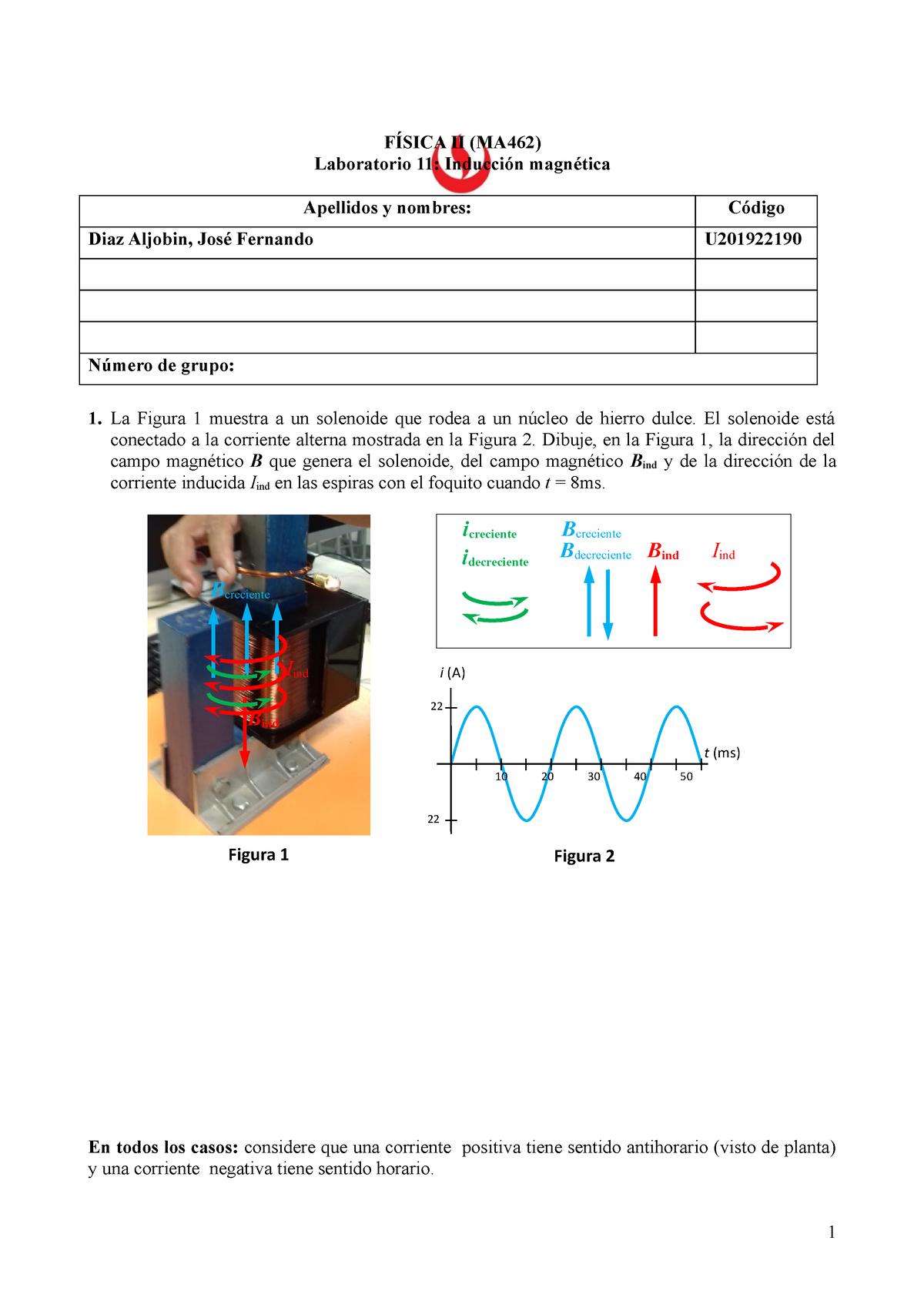 Avance LAB 10 - FÍSICA II (MA462) Laboratorio 11: Inducción Magnética ...