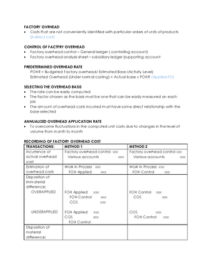 Cost accounting finals reviewer - FACTORY OVRHEAD  Costs that 