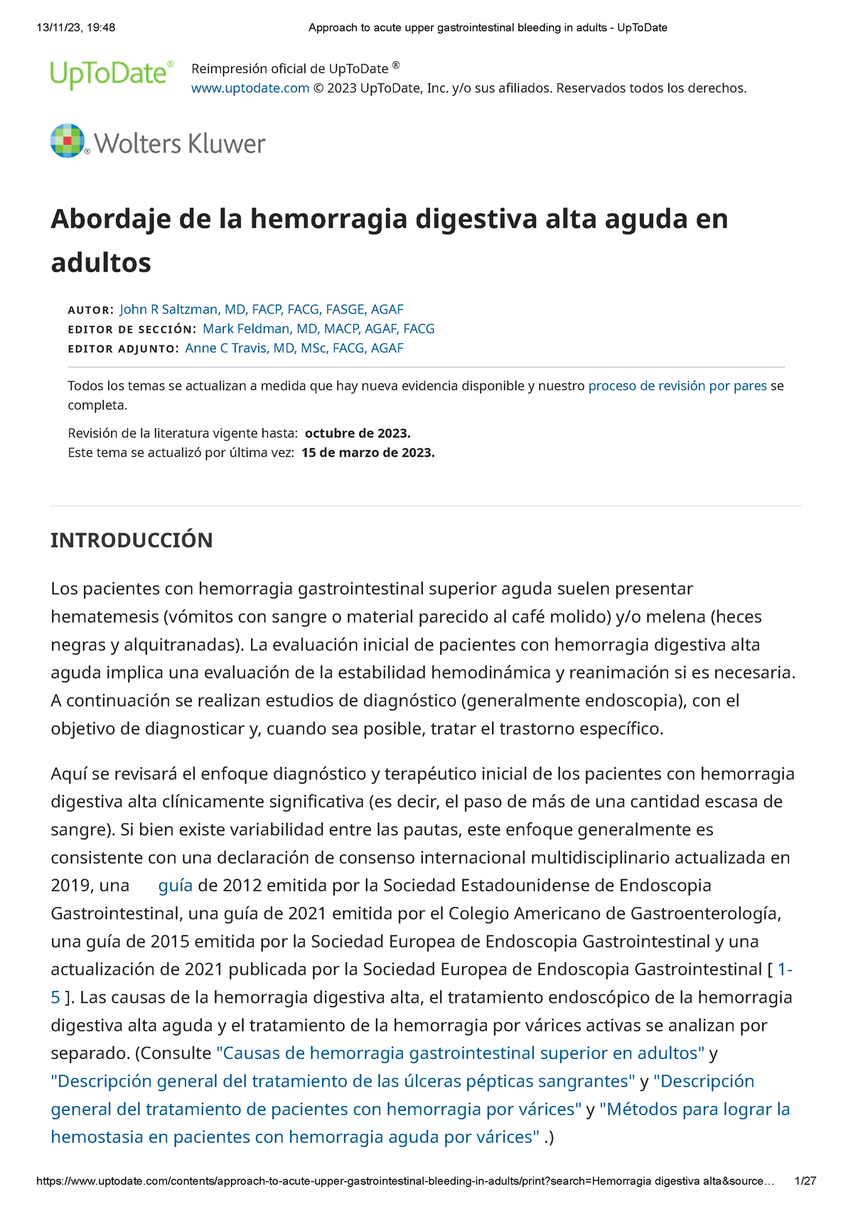 Approach To Acute Upper Gastrointestinal Bleeding In Adults - Up To ...