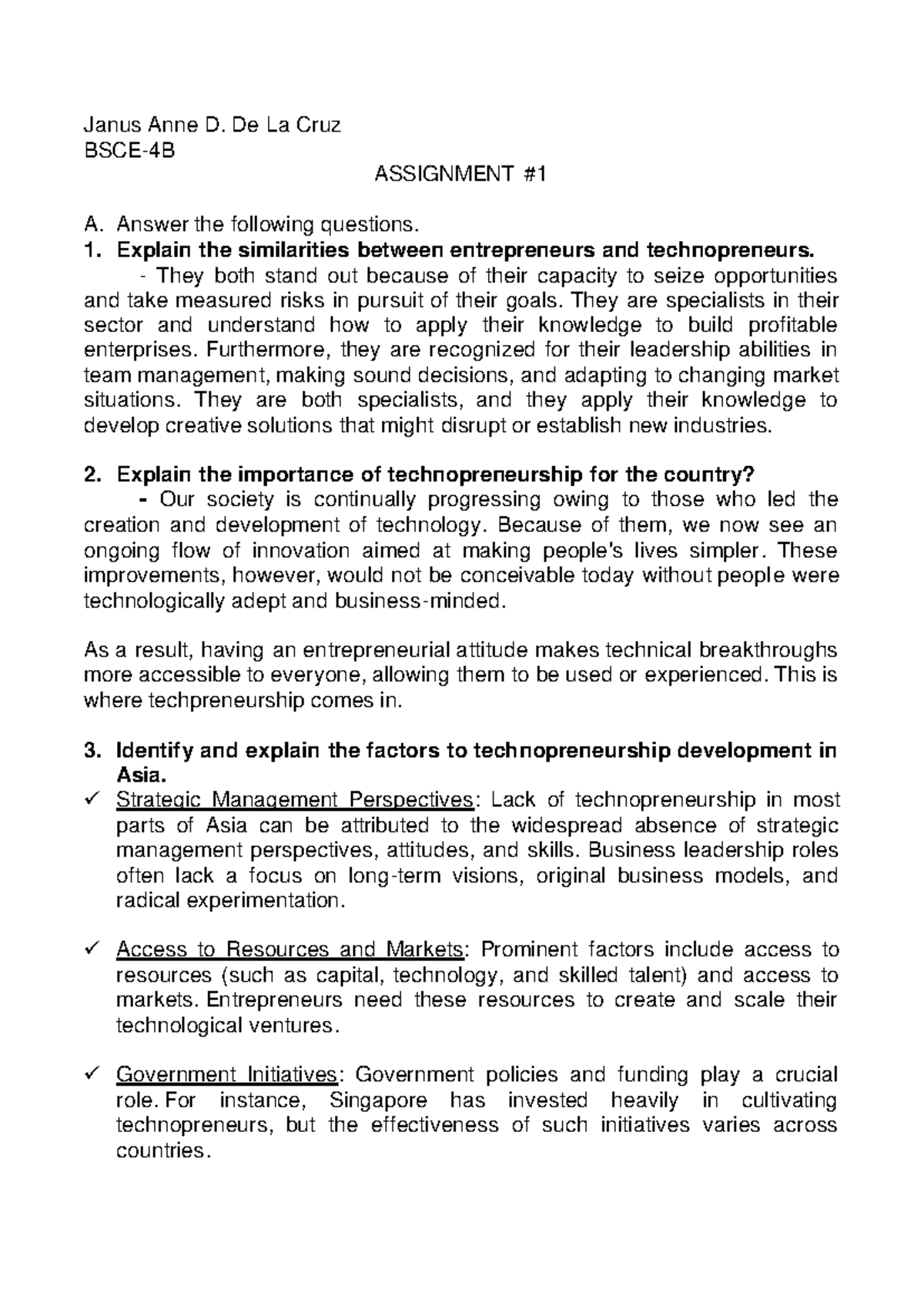 Assignment 1 (techno) - Janus Anne D. De La Cruz BSCE-4B ASSIGNMENT # A ...