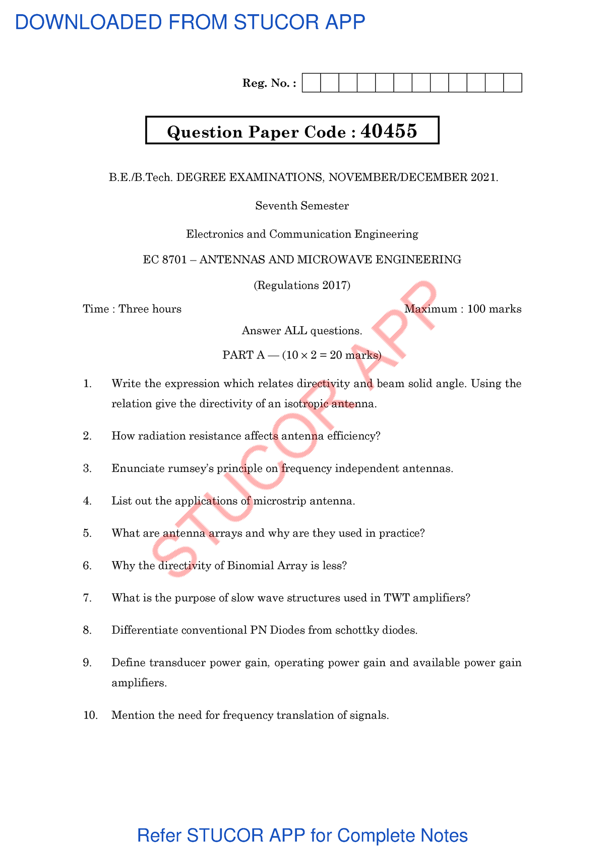 Stucor QP-EC8701 - ECE - Reg. No. : B.E./B. DEGREE EXAMINATIONS ...