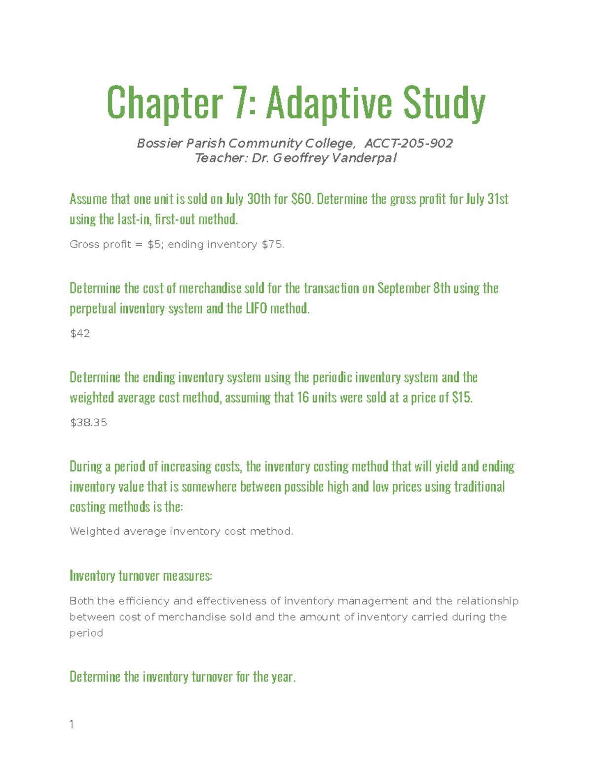 ACCT Chapter 7 Adpative Study - Chapter 7: Adaptive Study Bossier ...