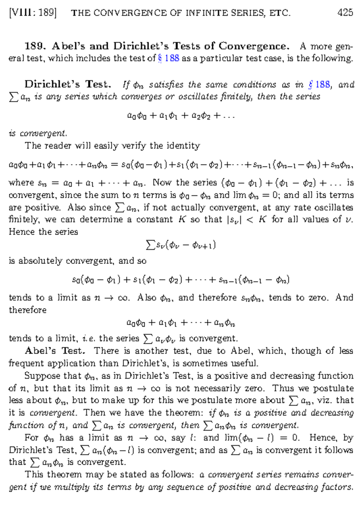 Mathematics - 189. Abel’s and Dirichlet’s Tests of Convergence. A more ...