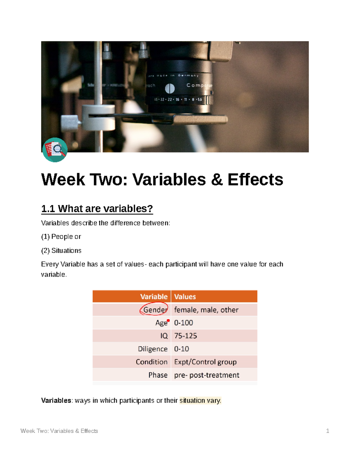 Variables Effects - PSYU914 - Stirling - Studocu