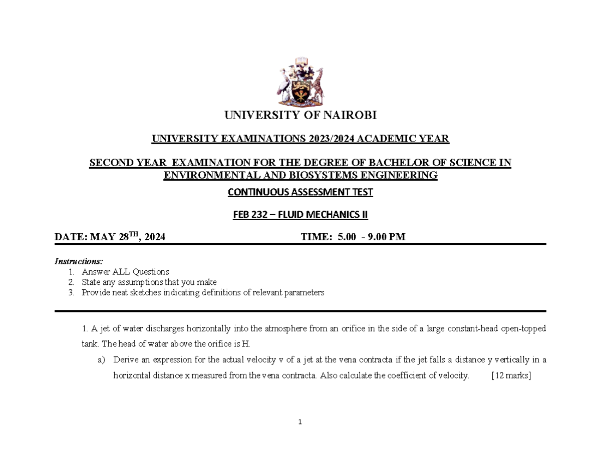 FEB 232 2023 - 2024 CAT - 1 UNIVERSITY OF NAIROBI UNIVERSITY