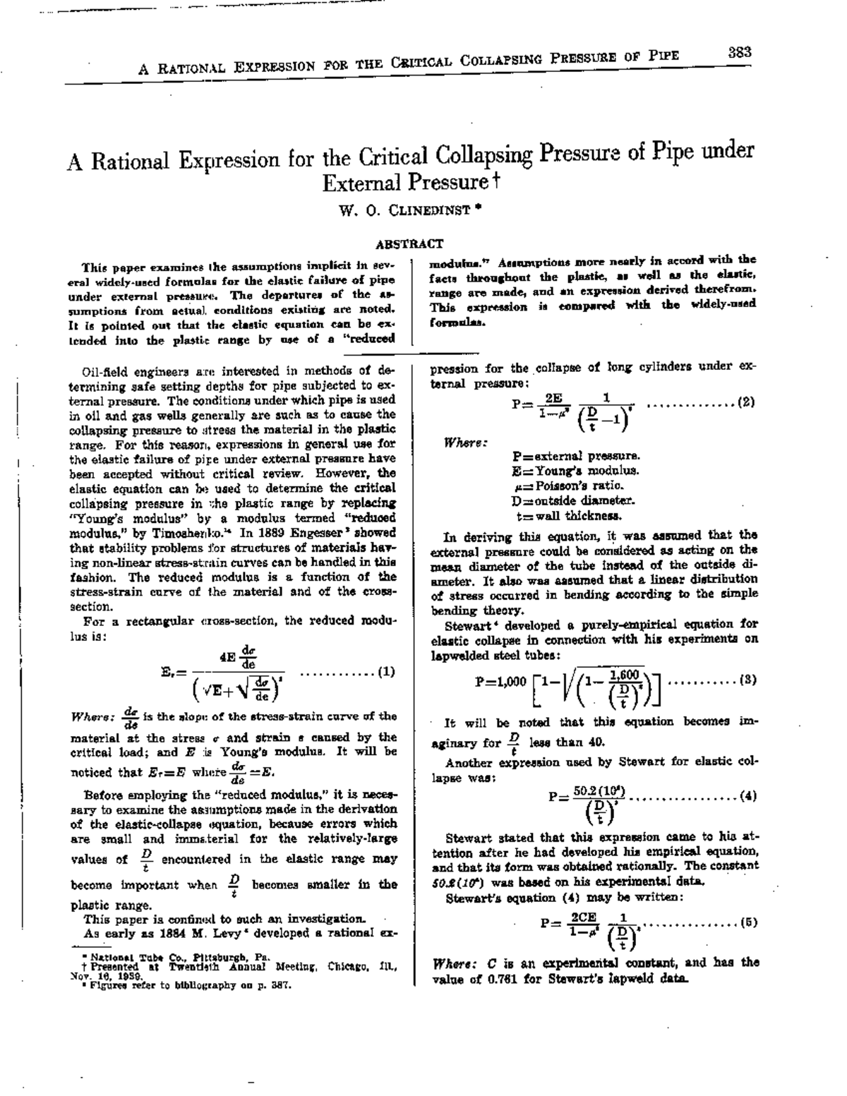 A rational expression for critical collapsing of pipe - H200 - Studocu