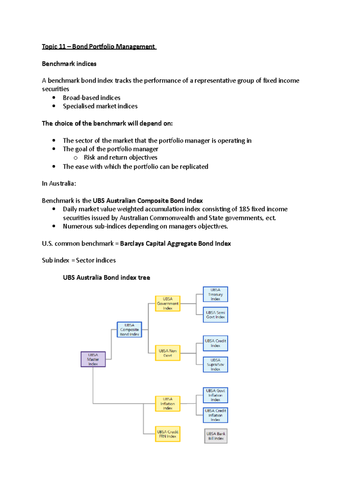 Topic 1112 Fixed Topic 11 Bond Portfolio Management Benchmark indices A benchmark