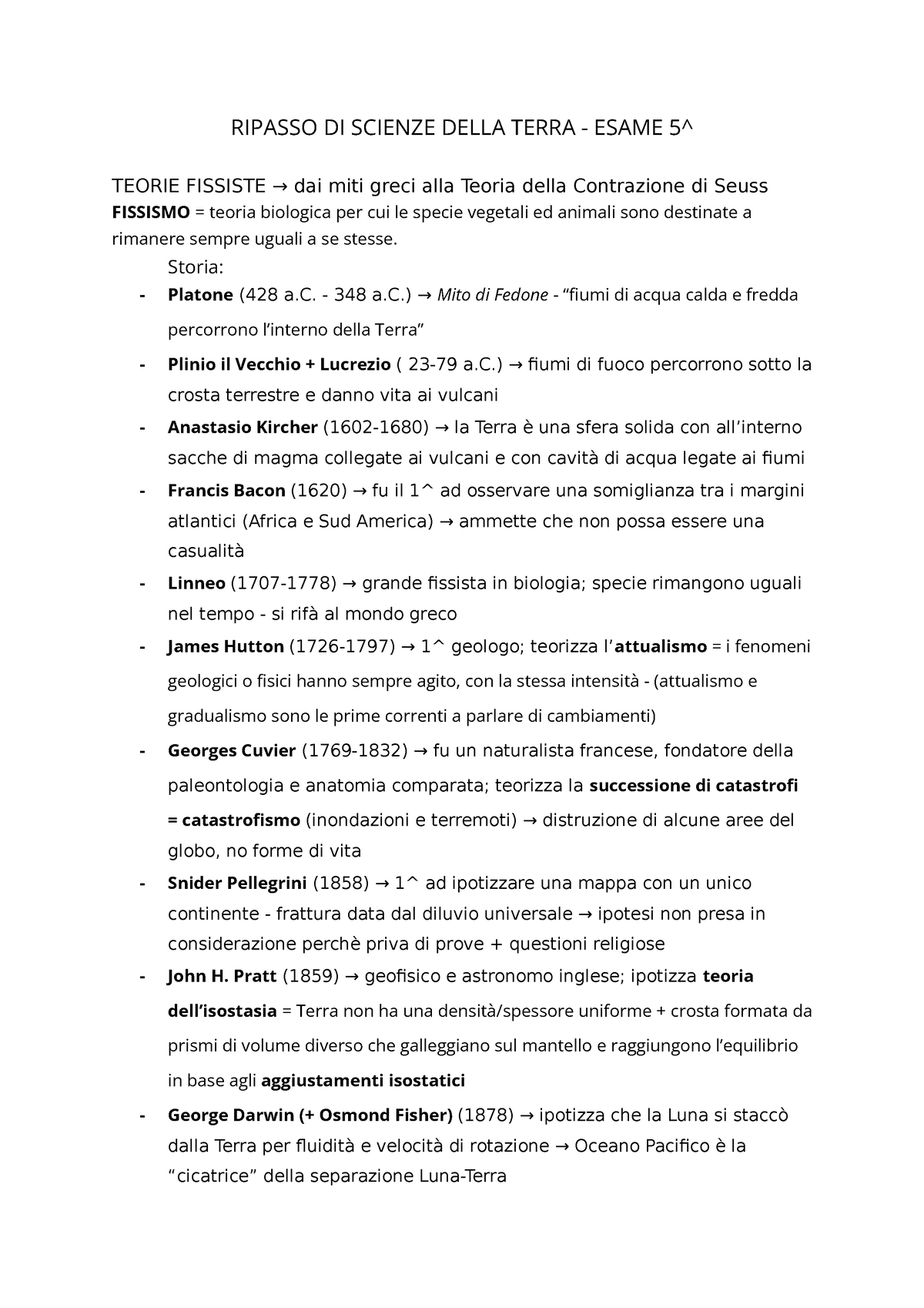 Scienze Della Terra Ripasso Di Scienze Della Terra Esame 5 Teorie Fissiste → Dai Miti Greci 8732