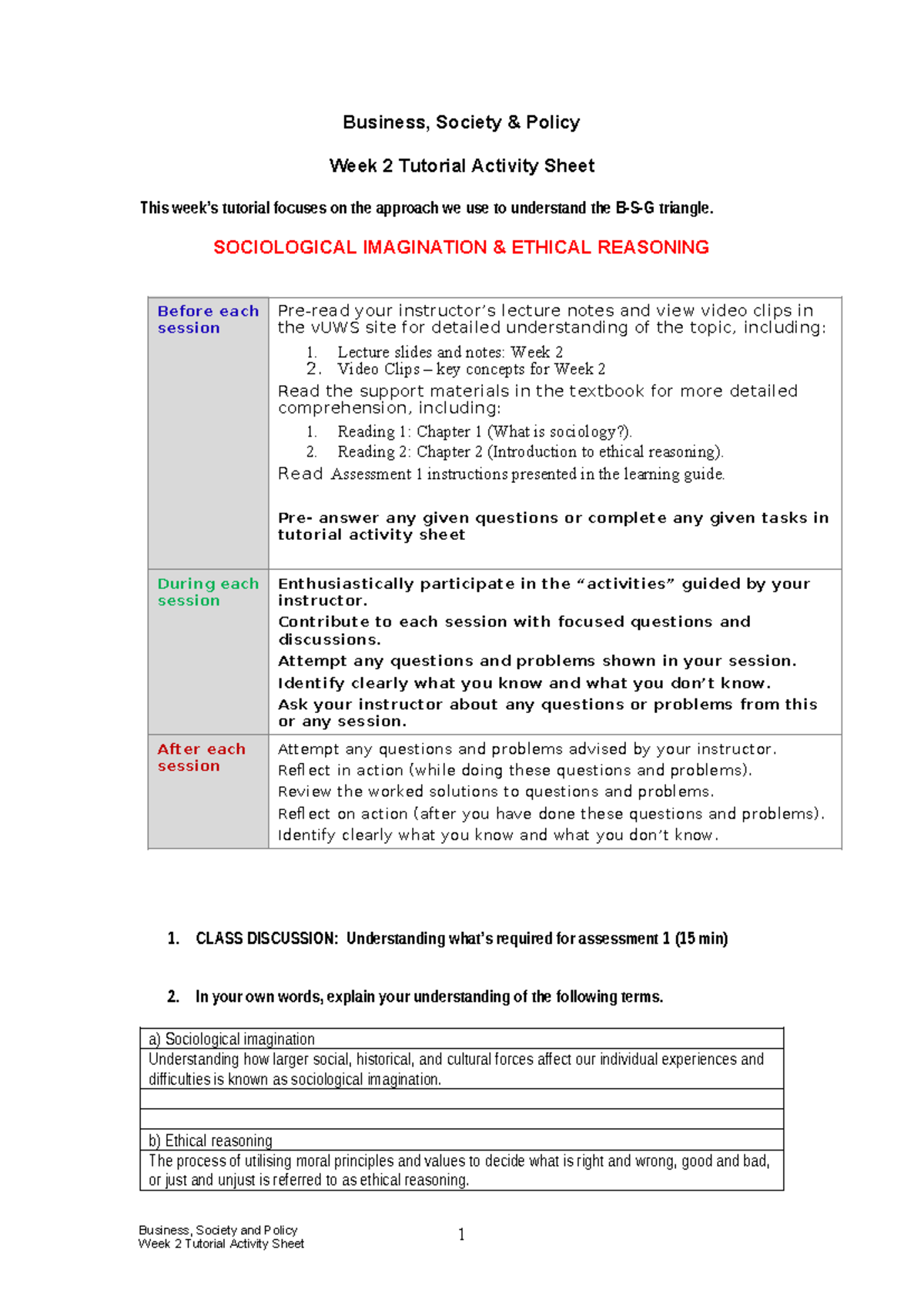 Week 2 Tutorial Activity Sheet - 1 Business, Society & Policy Week 2 ...