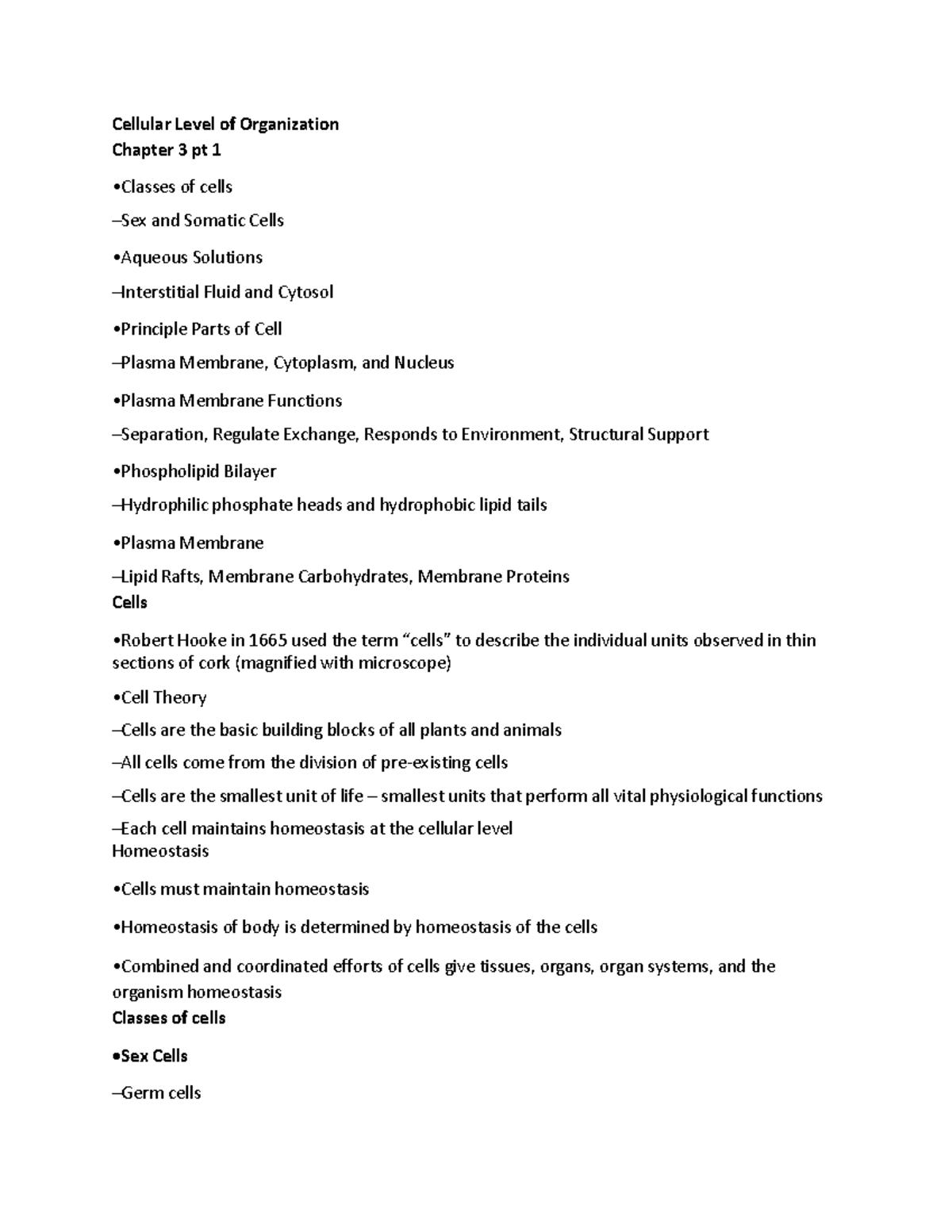 Cellular Levels of Organization Cellular Level of Organization