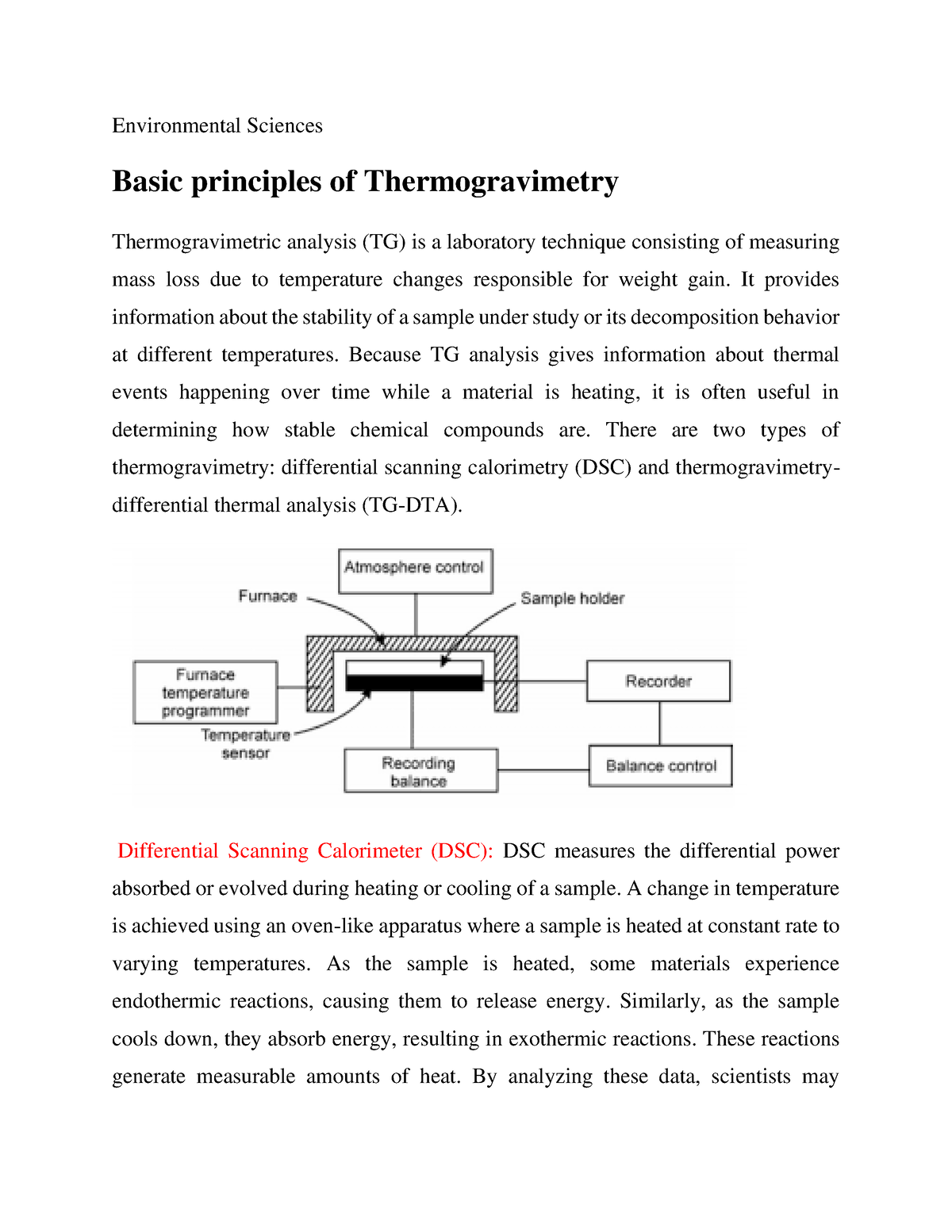 Basic Principles Of Thermogravimetry - Environmental Sciences Basic ...