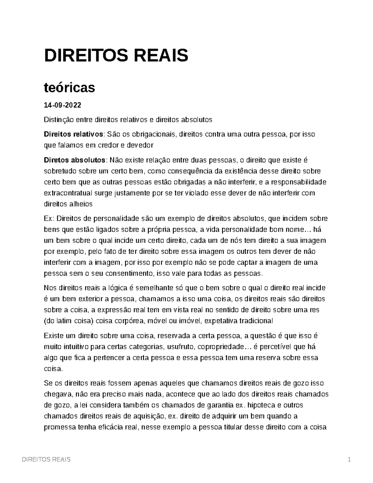 Direitos Reais - Aulas Prof Gonzales - DIREITOS REAIS Teóricas 14-09 ...