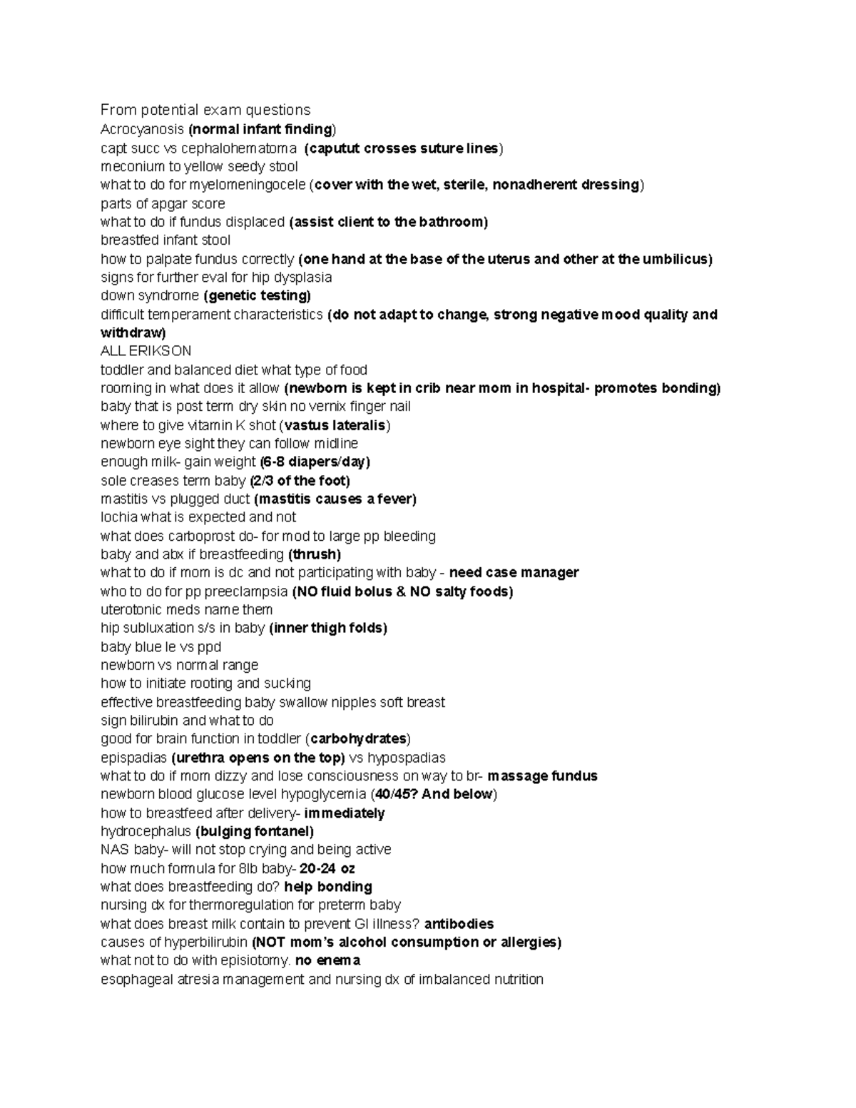 EXAM 2 Maternal Key Study Points - From potential exam questions ...