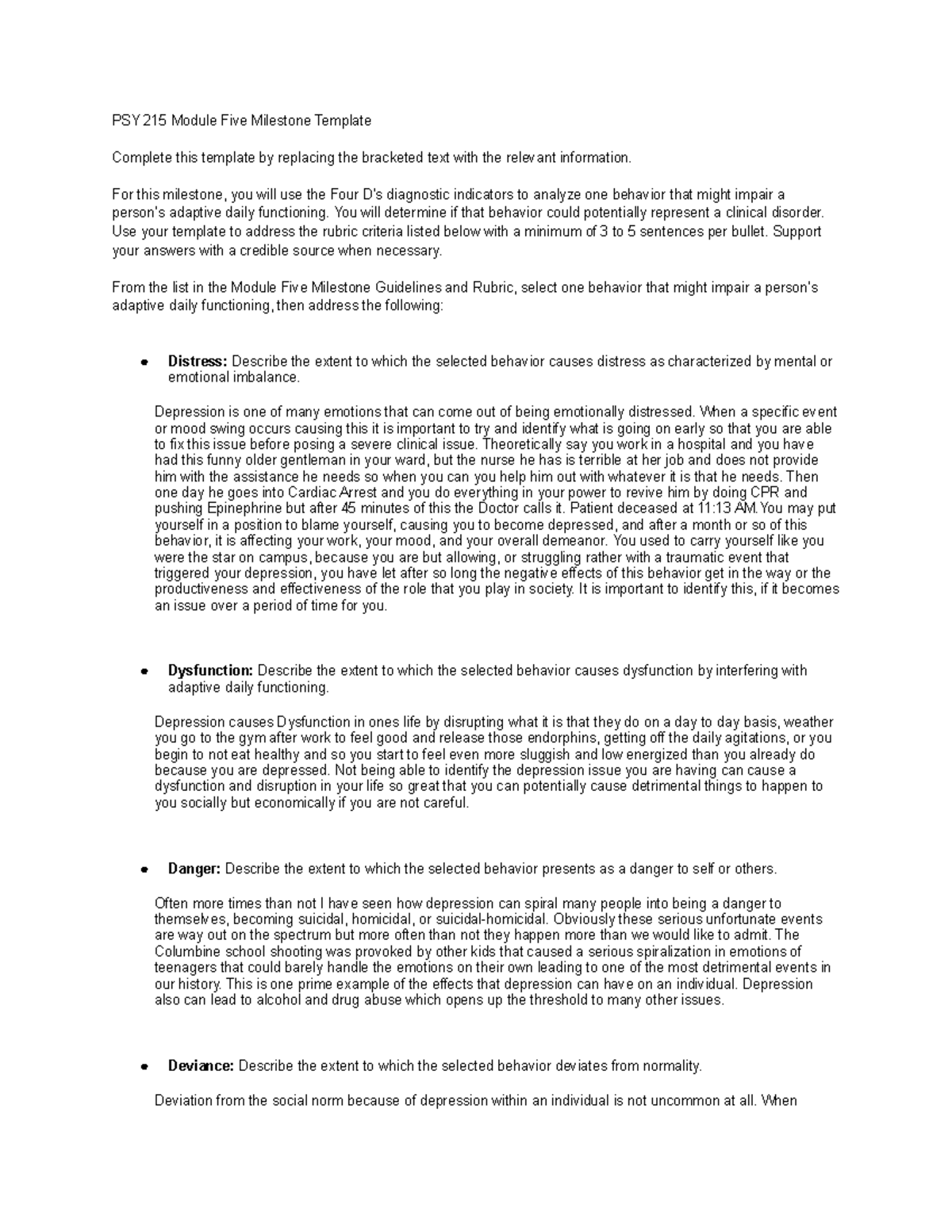 5-2 Milestone - PSY 215 Module Five Milestone Template Complete this ...