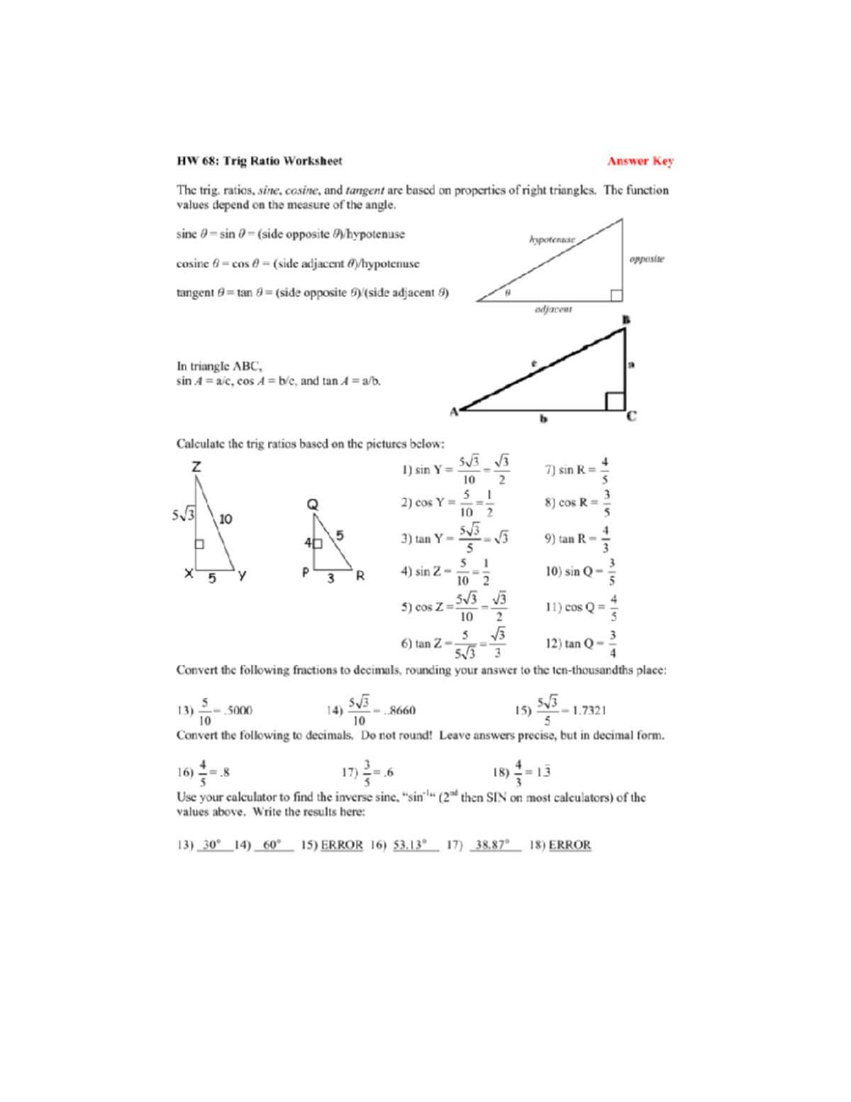 Trignometry Answer Key - FIN 501 - ASU - StuDocu