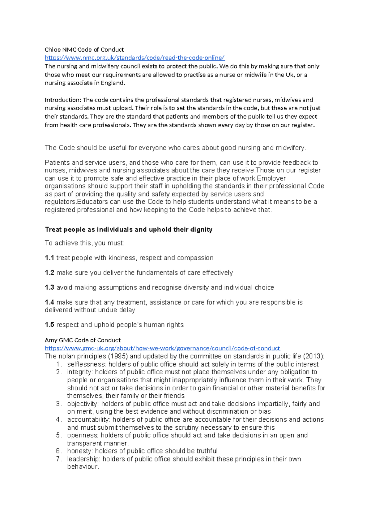 Group work - Chloe NMC Code of Conduct nmc.org/standards/code/read-the ...