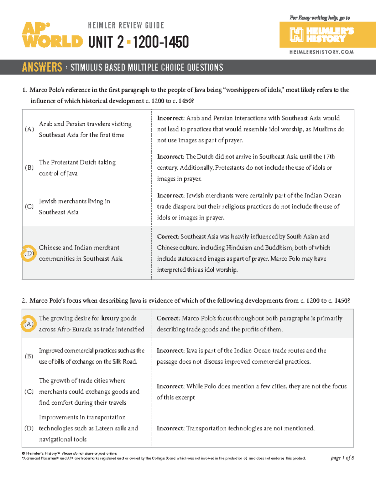 AP World HRG Unit 2 MCQ Answers Heimler s History TM Please Do Not sourcing-a-document-happy-youtube